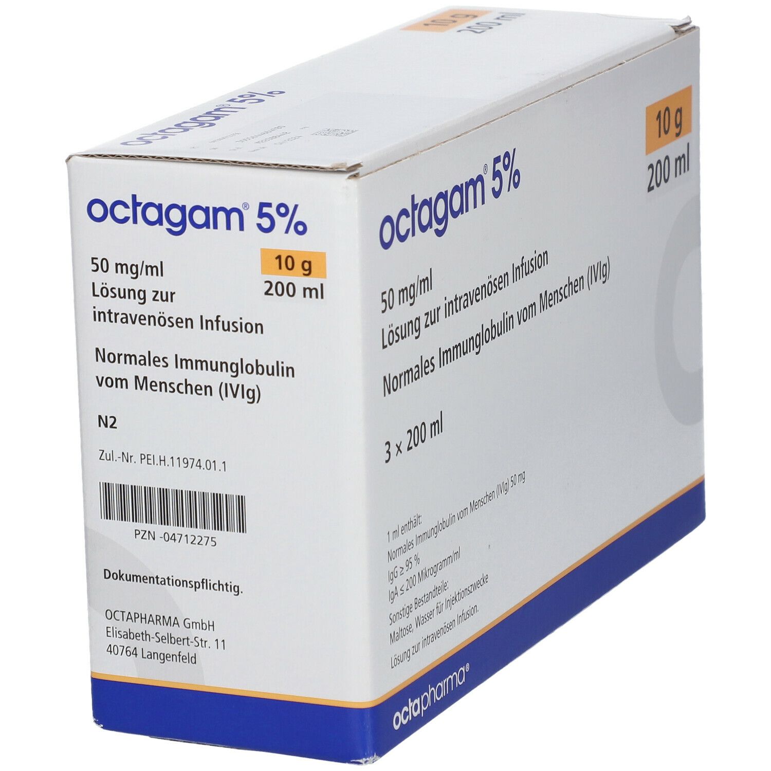 Octagam 5% 3x10 g IgG Lösung z.intravenös.Infusion 3x200 ml Infusionslösung