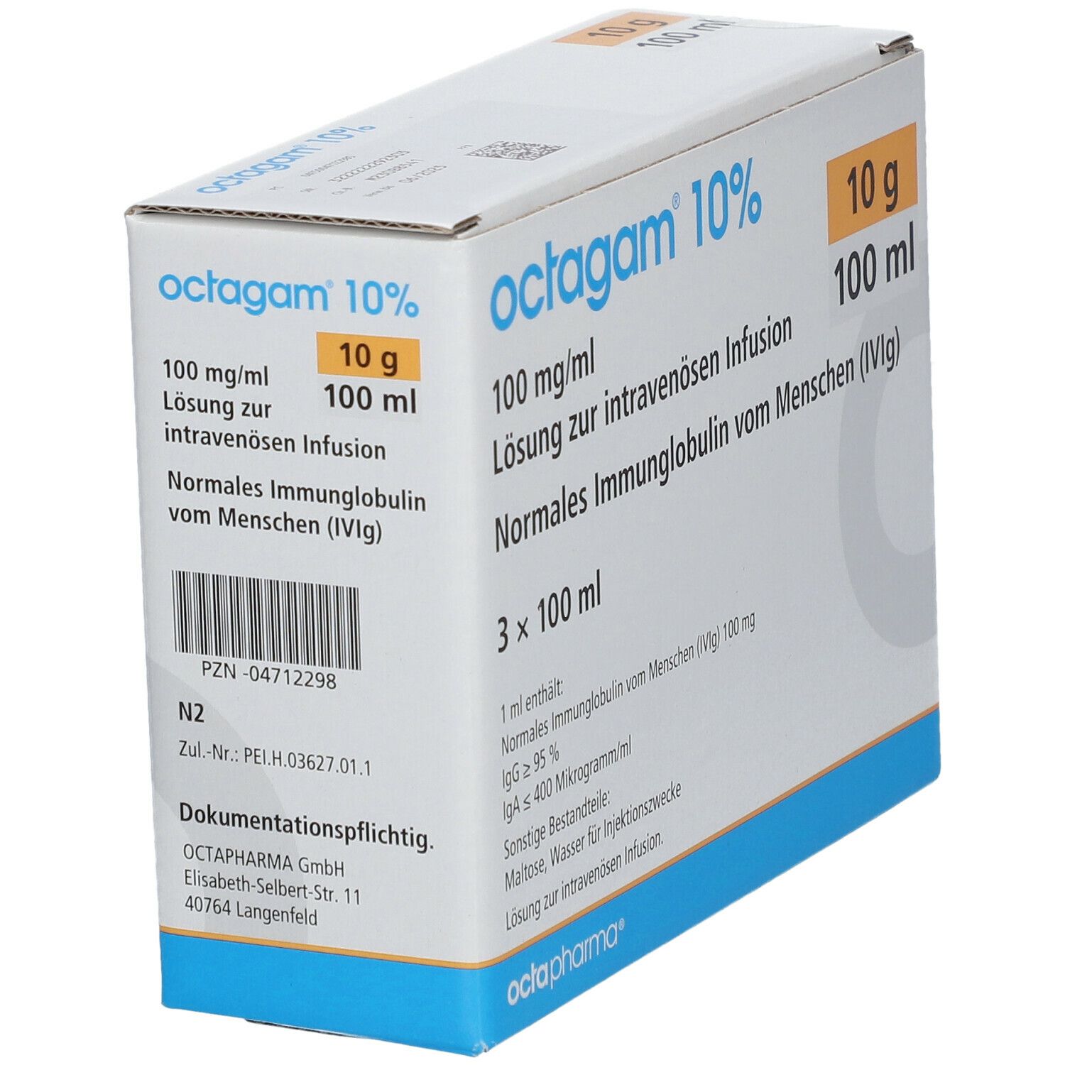 Octagam 10% 3x10 g IgG Lösung z.intravenös.Infus. 3x100 ml Infusionslösung