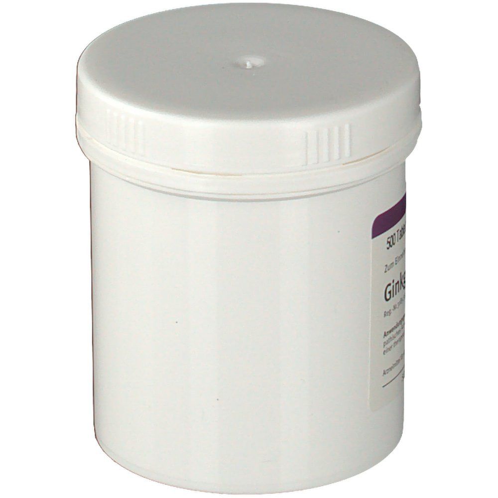 Weiße Tabletten-Dose mit lila Etikett. Herstelleradresse teilweise sichtbar.