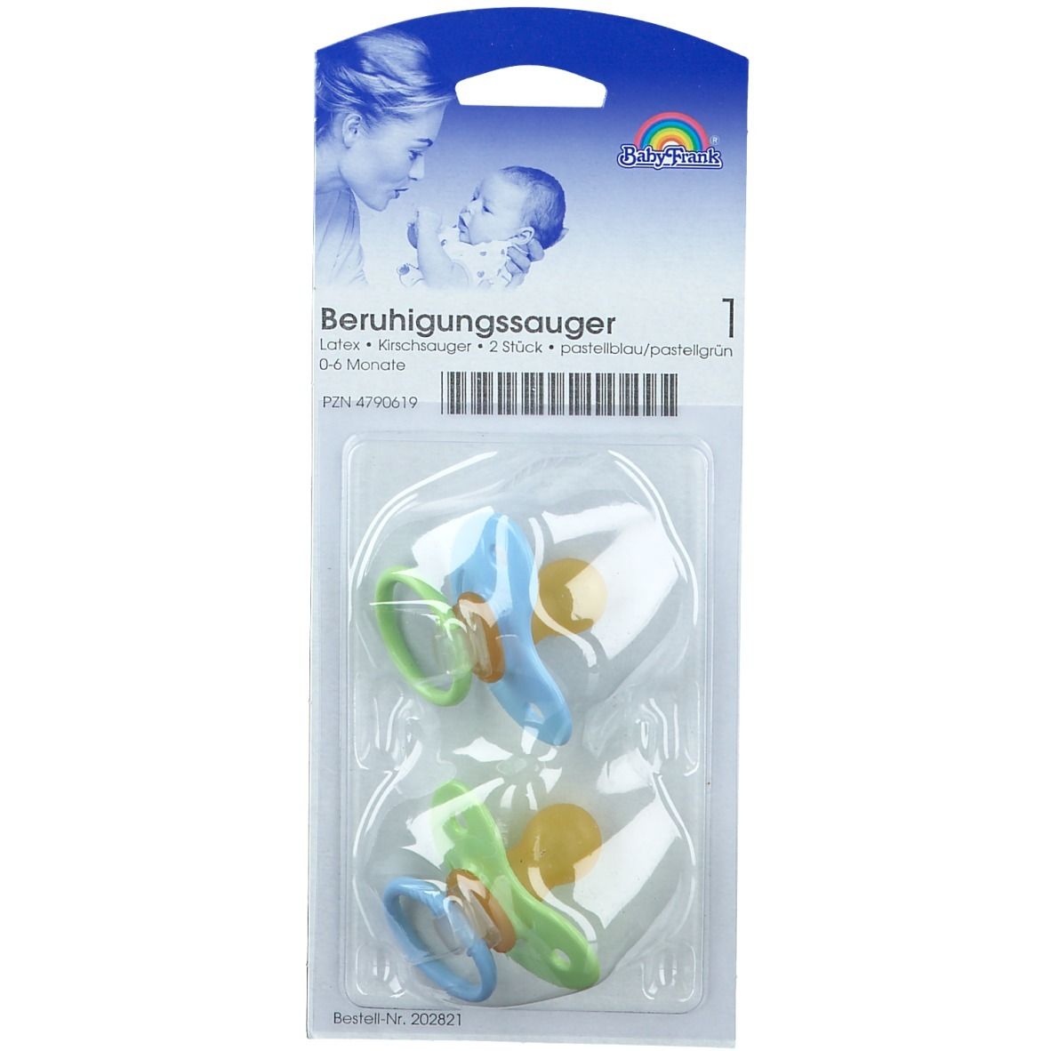 Baby-Frank® Beruhigungssauger Latex 0-6 Monate blau/grün