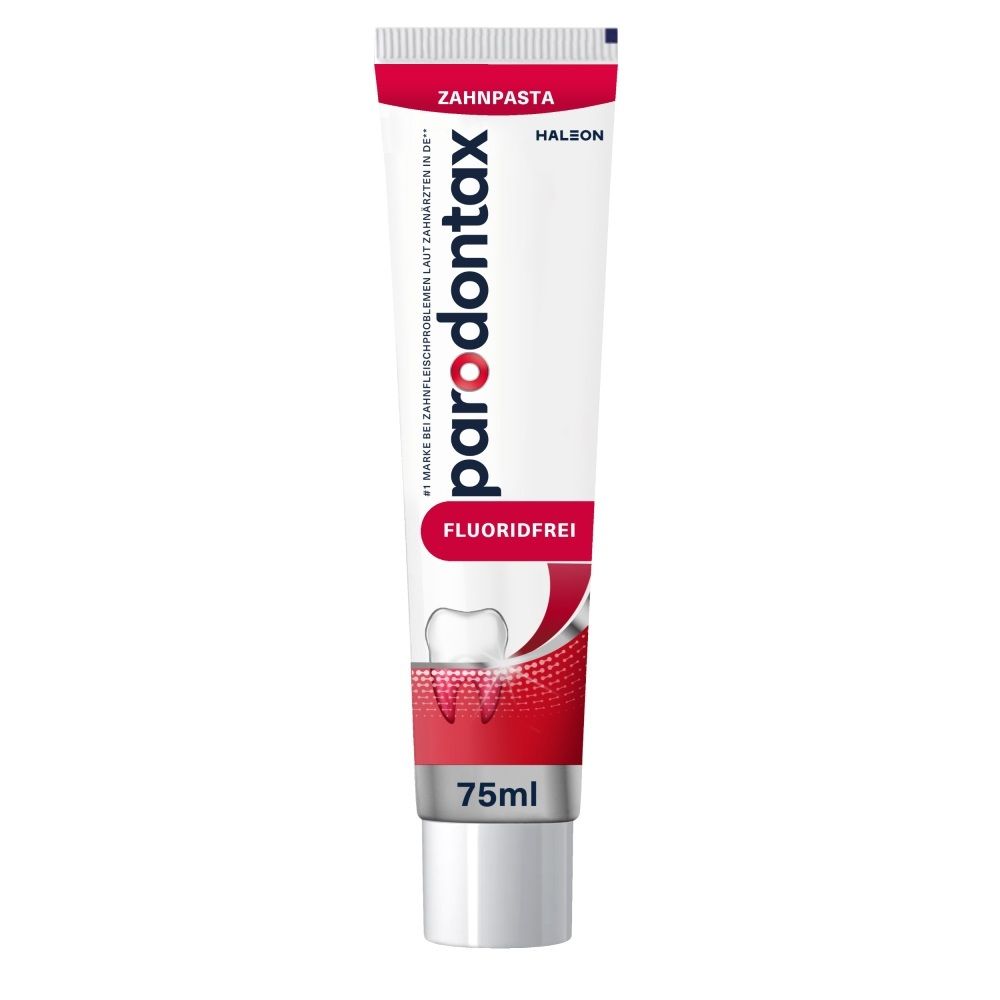 Parodontax Zahnpasta, 75ml, Fluoridfrei, mit Zahnabbildung.
