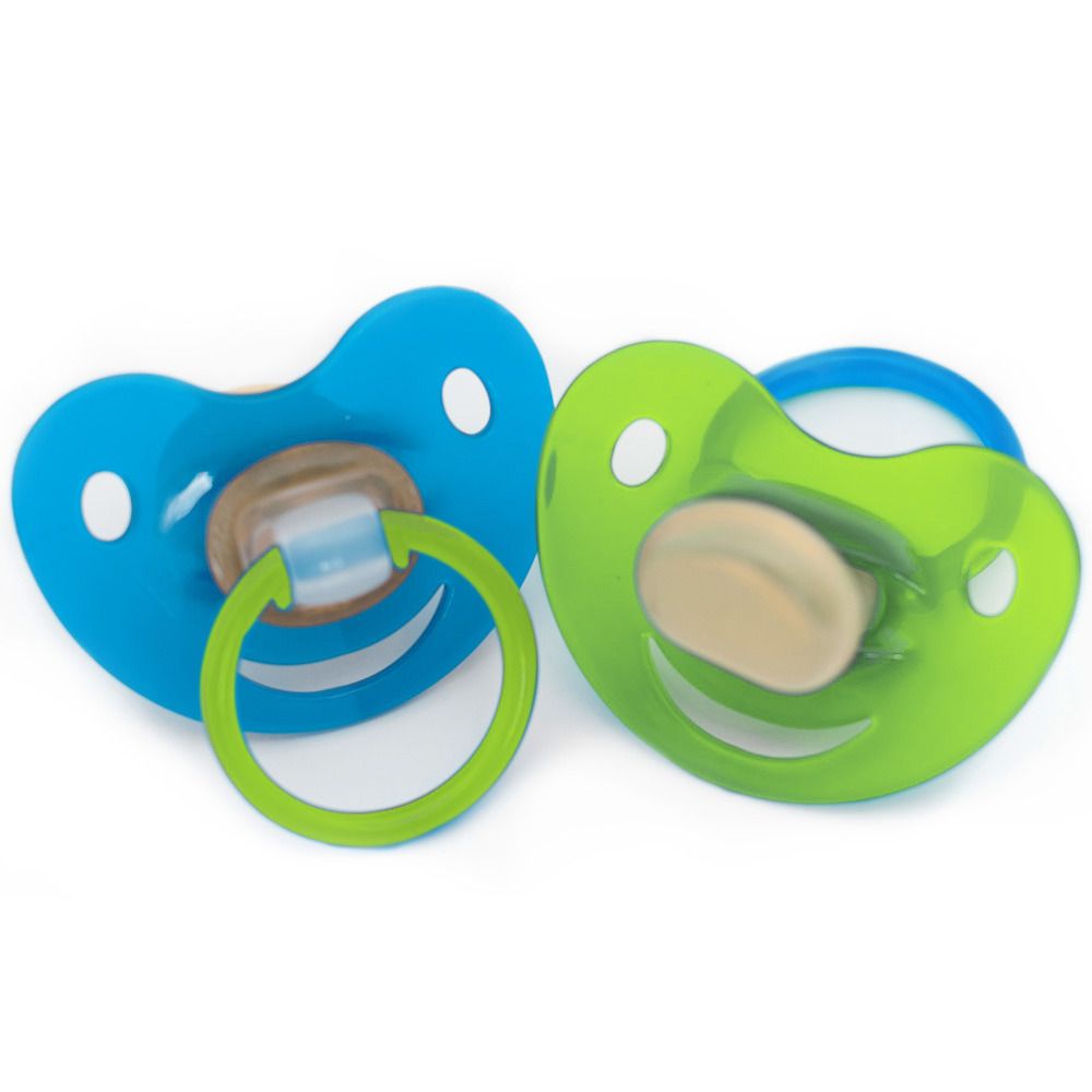 Baby-Frank® Beruhigungssauger in Kirschform Latex 6 - 18 Monate blau/grün