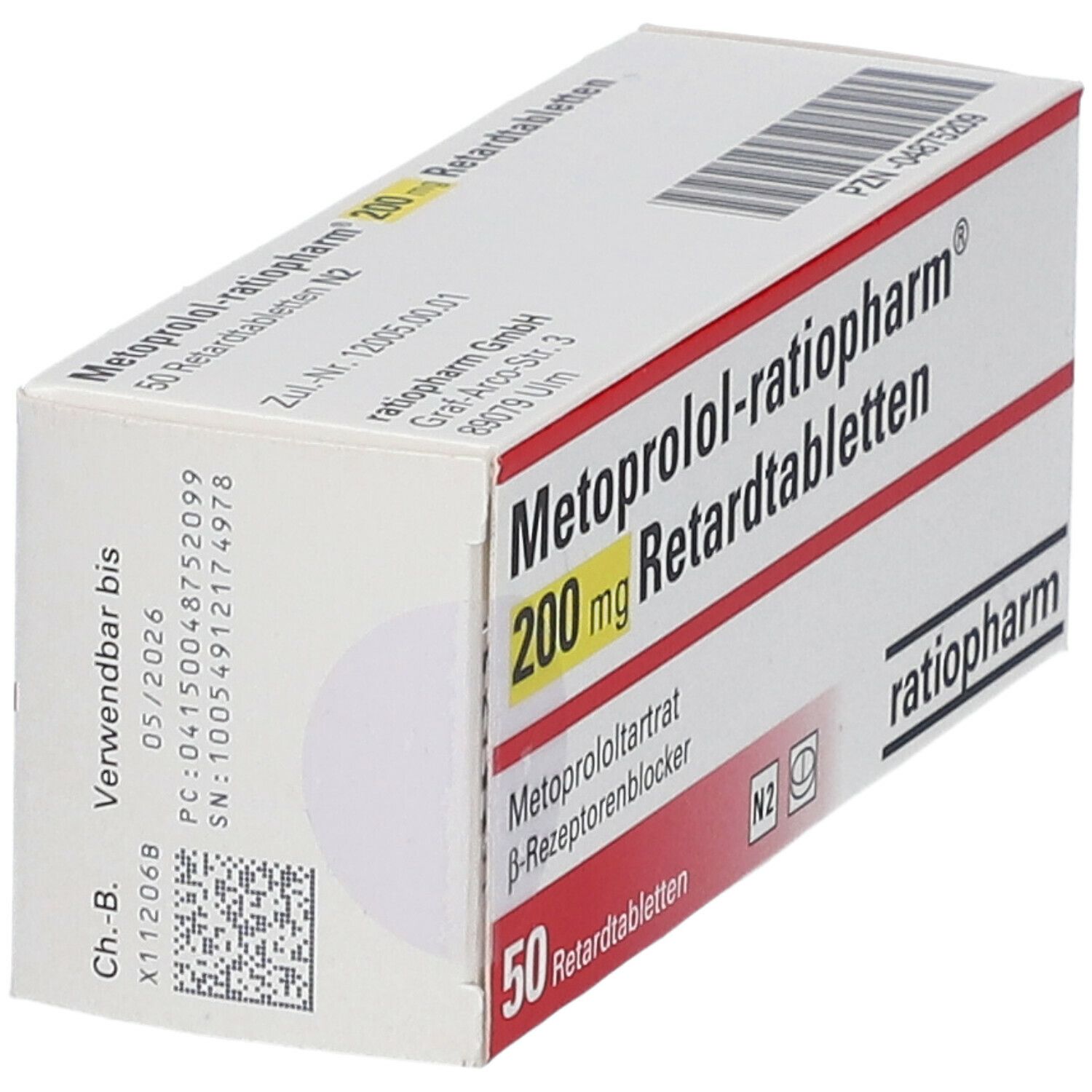 METOPROLOL-ratiopharm 200 mg Retardtabletten 50 St Retard-Tabletten