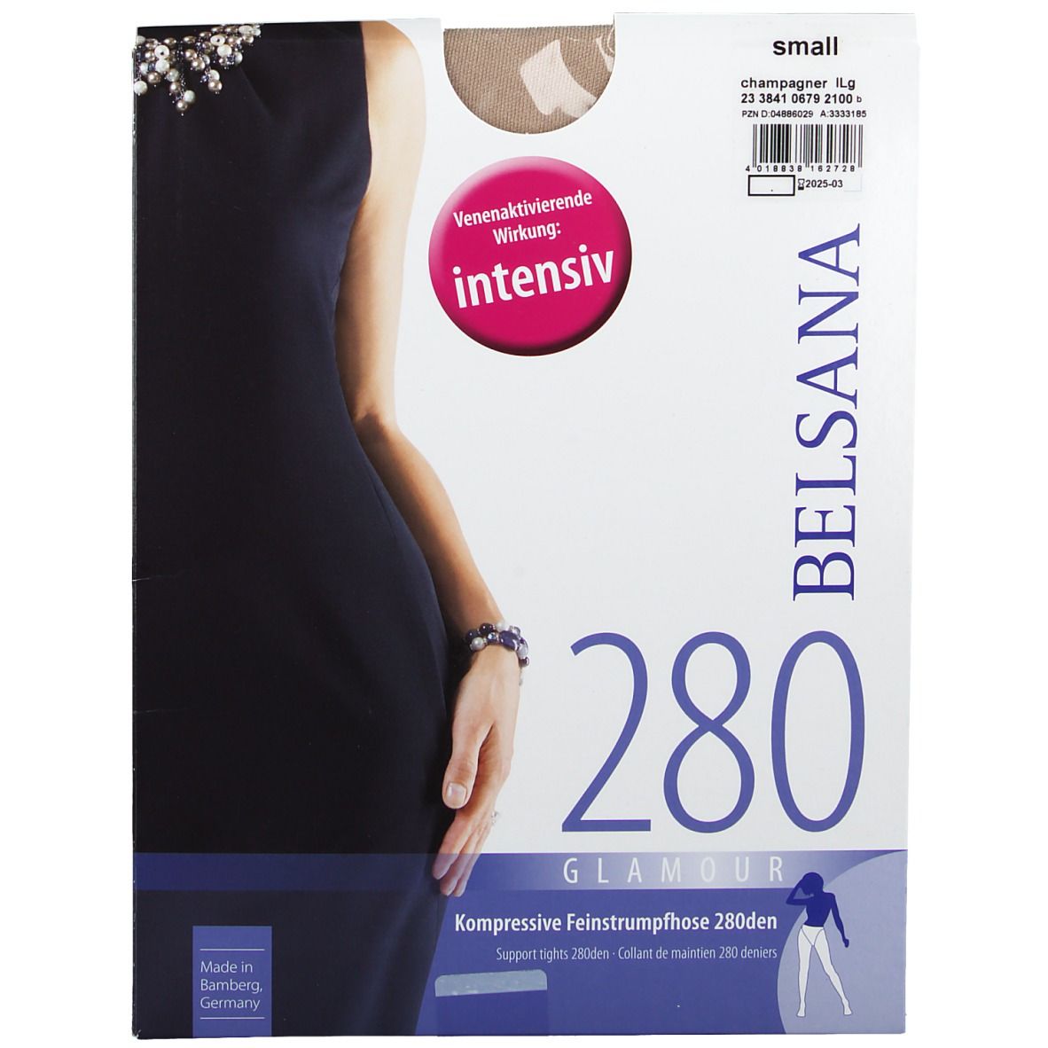BELSANA 280den Glamour Strumpfhose Größe small Farbe champagner lang