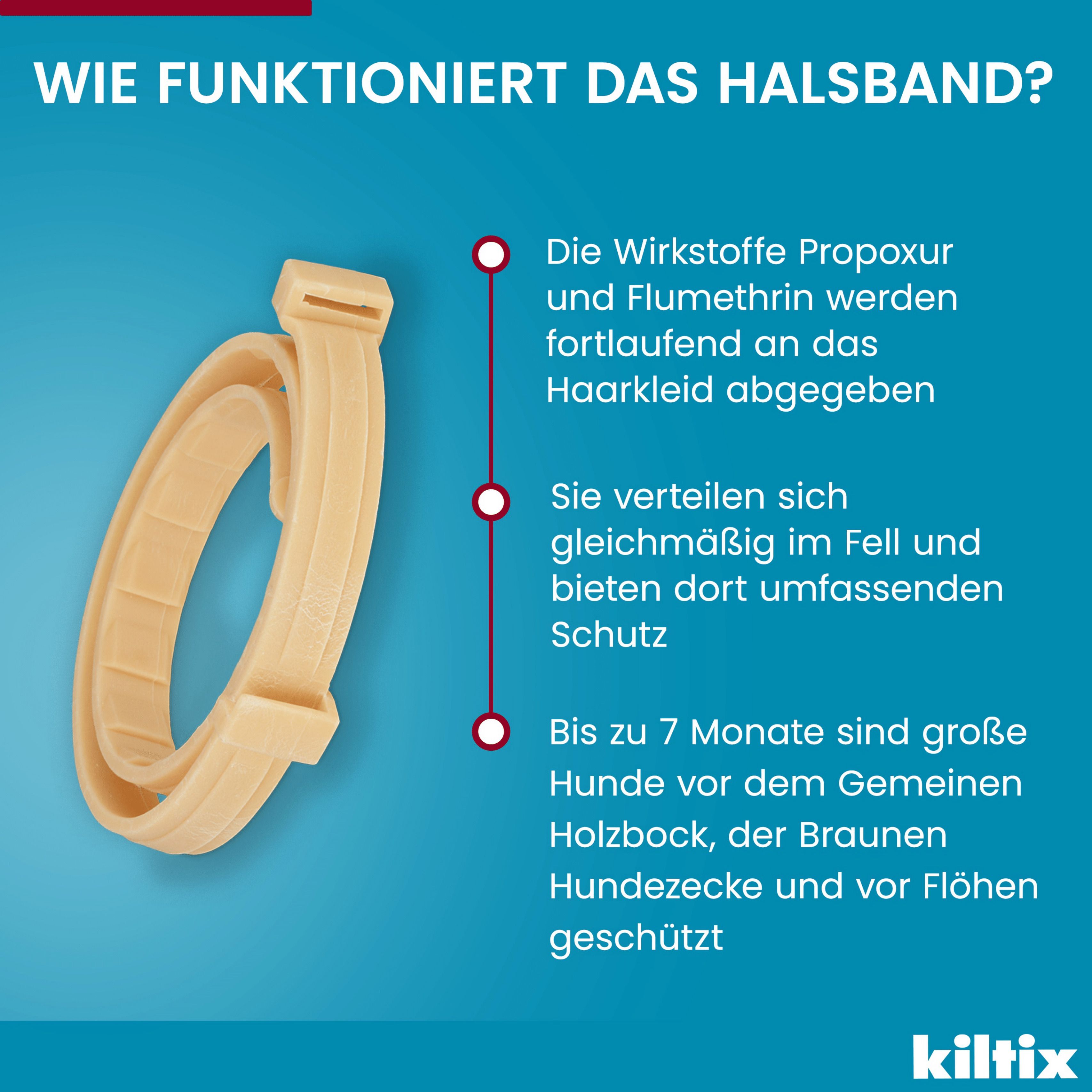 Wie funktioniert das Halsband? Text und Abbildung des Halsbands. Wirkstoffe werden abgegeben.