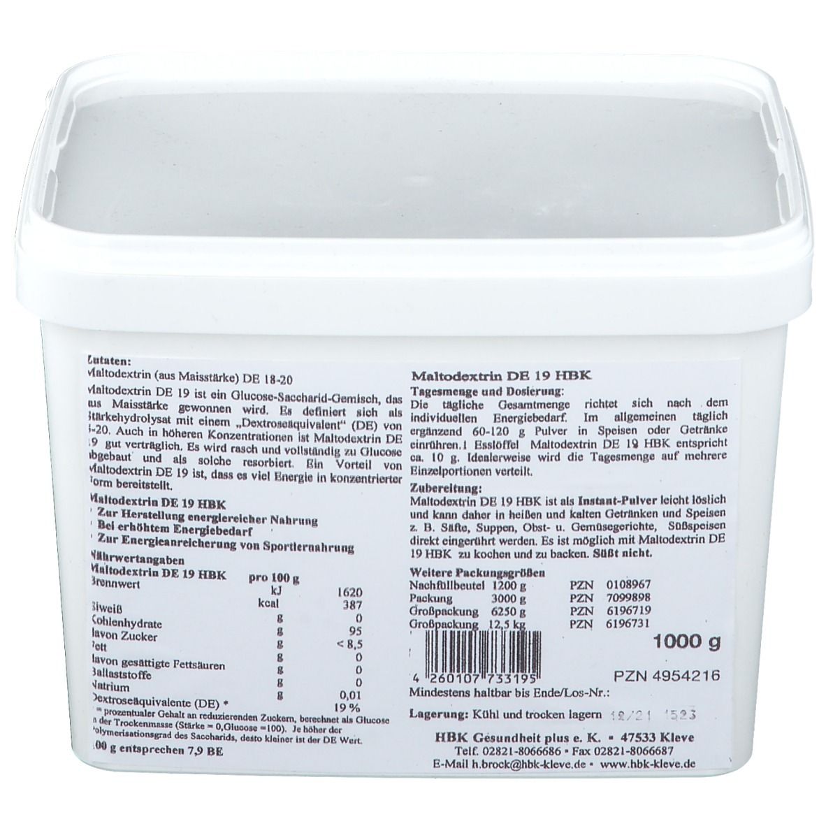 Maltodextrin de 19 Hbk Instant Pulver