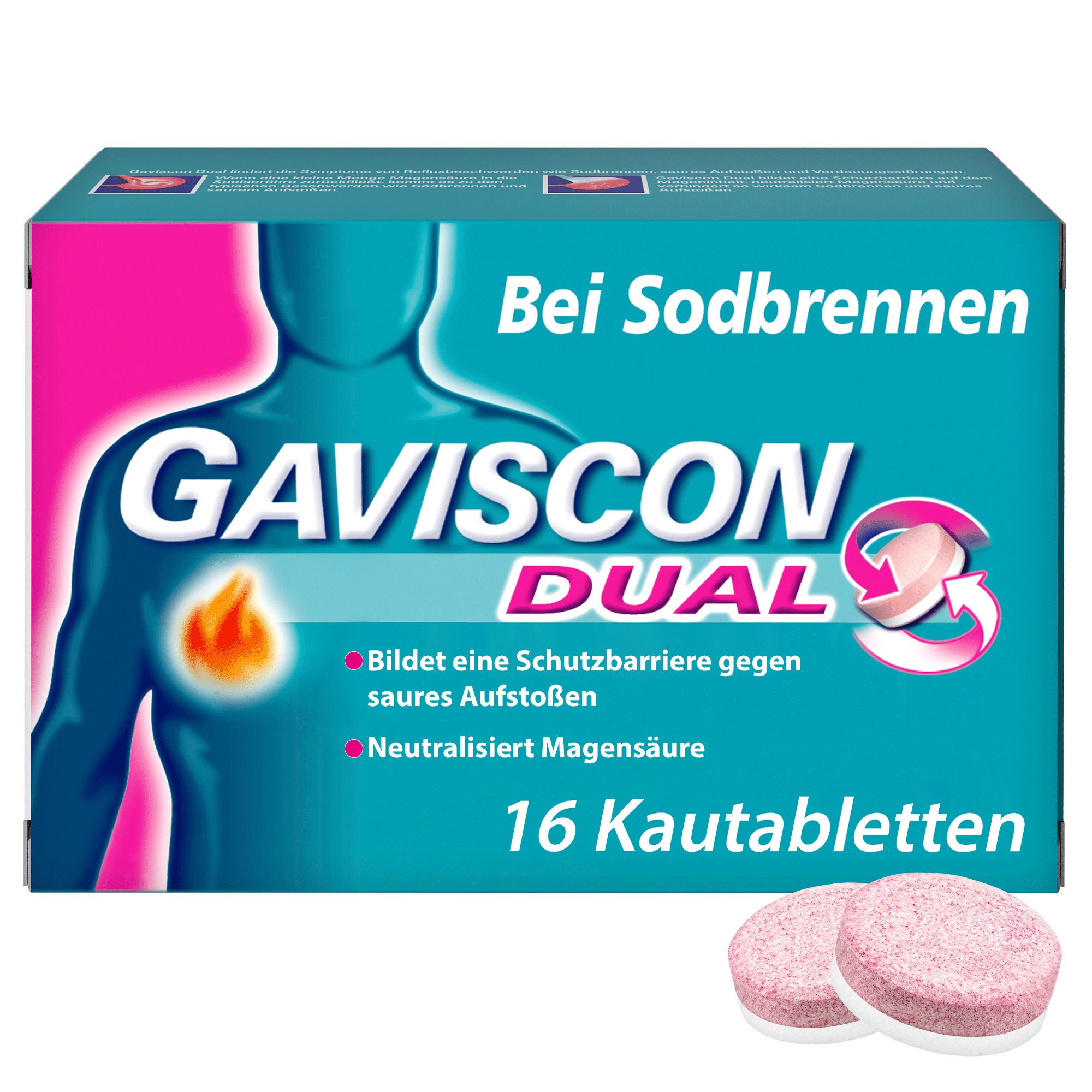 ® Dual 250 mg / 106,5 mg / 187,5 mg Kautabletten bei Sodbrennen & Magendruck 16 St Kautabletten