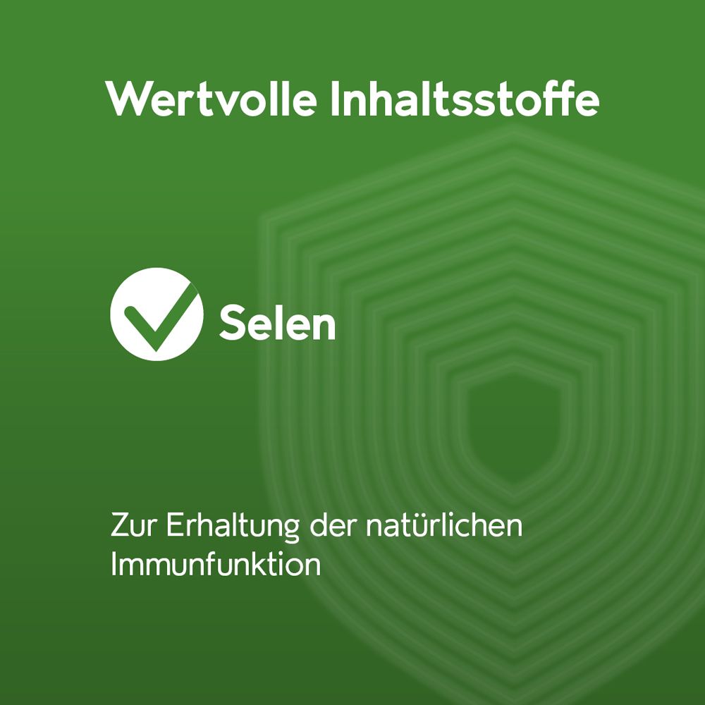 REPHALYSIN® C: Enthält Selen zur Erhaltung der natürlichen Immunfunktion, mit Checkmark-Symbol.