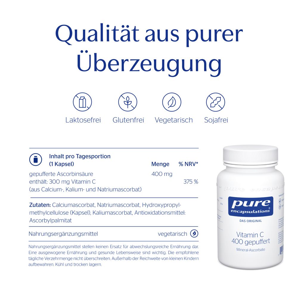 Infografik. Text: Qualität aus purer Überzeugung. Symbole für laktosefrei, glutenfrei, vegetarisch, sojafrei.
