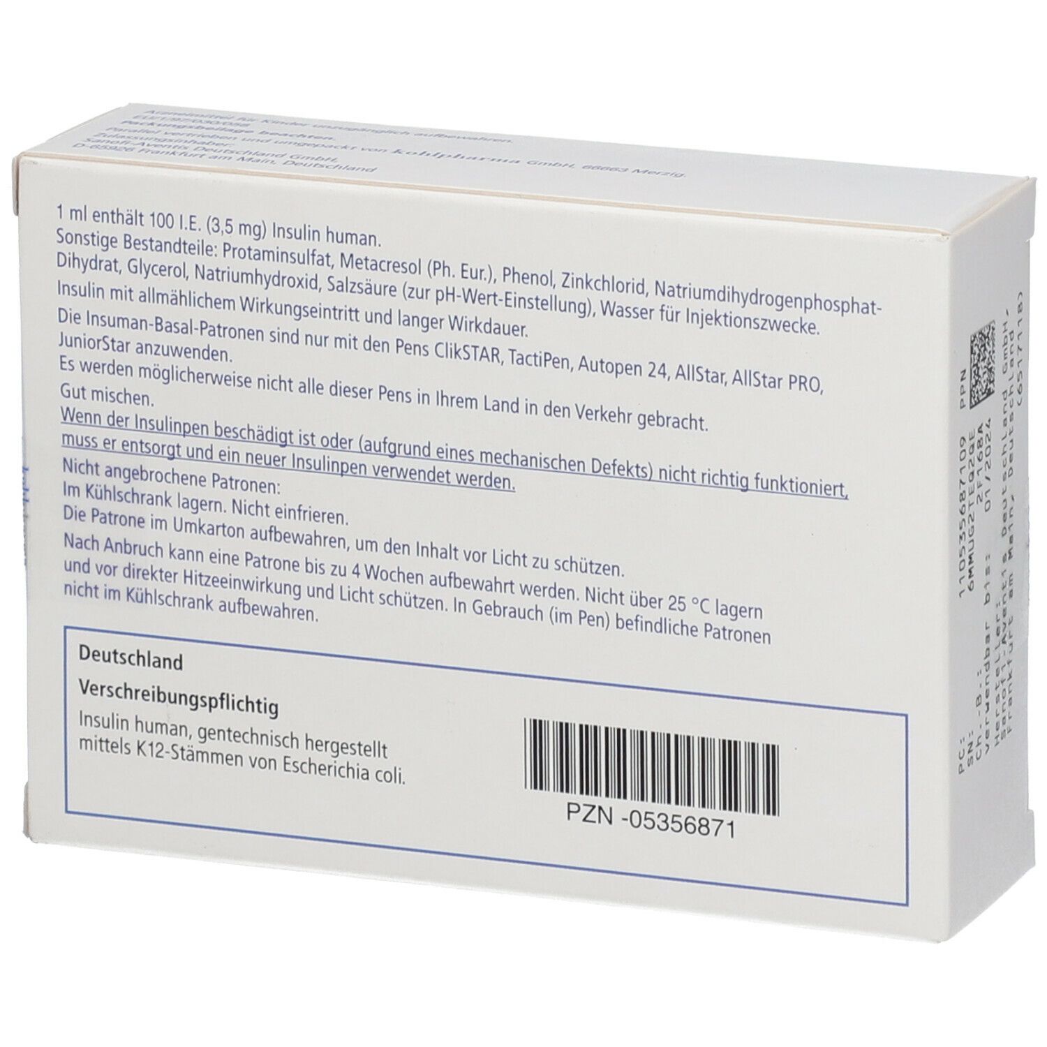 INSUMAN Basal 100 I.E./ml Patrone Zylinder 10x3 ml mit dem E-Rezept ...