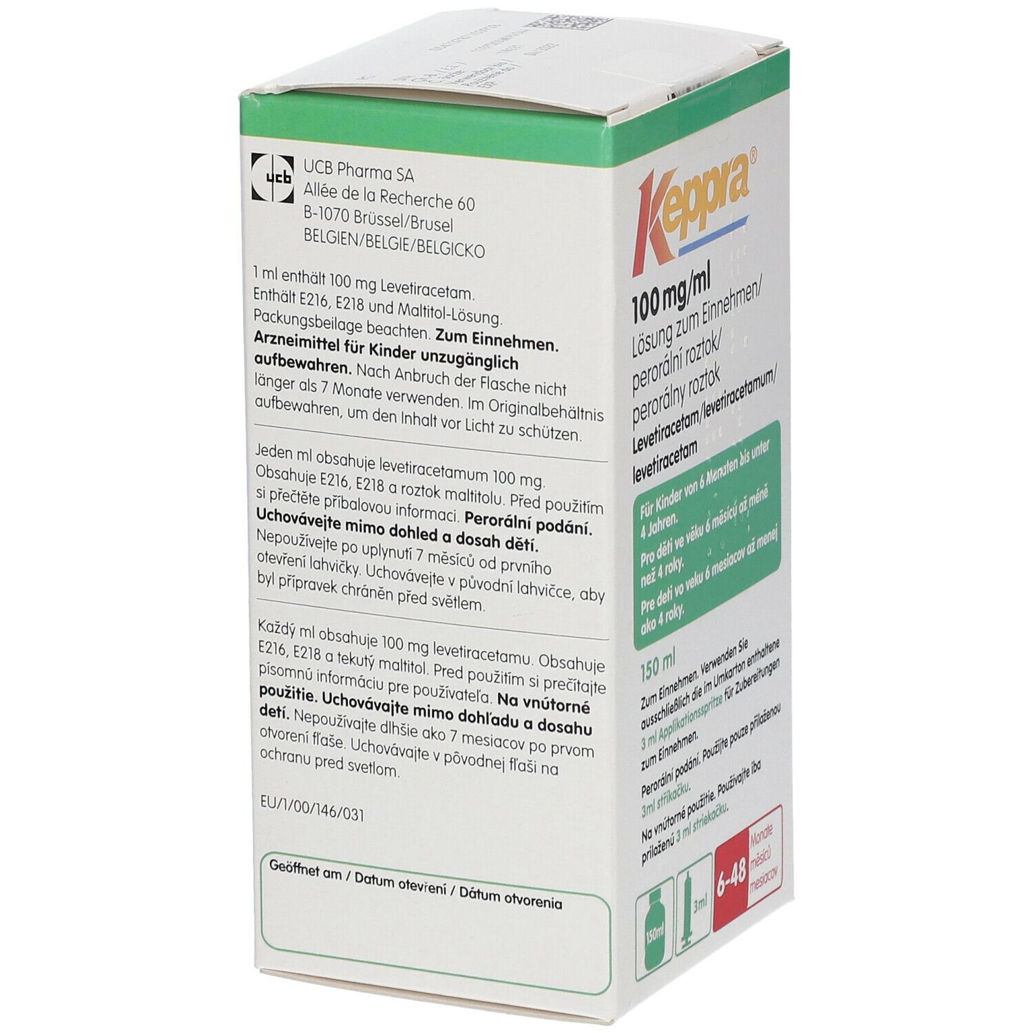 Keppra 100 mg/ml Lsg.z.Einnehmen 3ml Dos.Pipette 150 ml Lösung zum Einnehmen