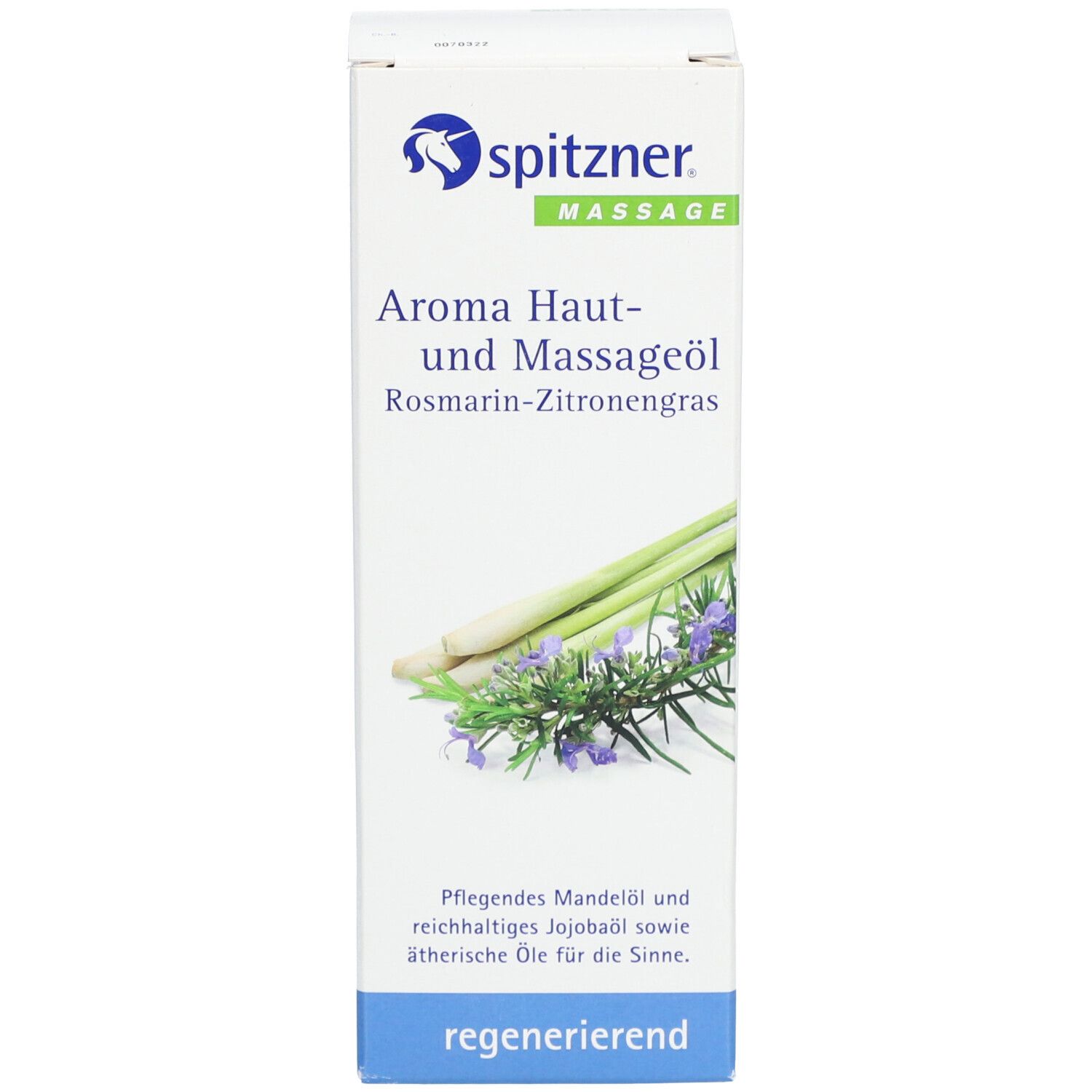 Weiße Verpackung mit Produktnamen und Illustrationen von Rosmarin und Zitronengras.