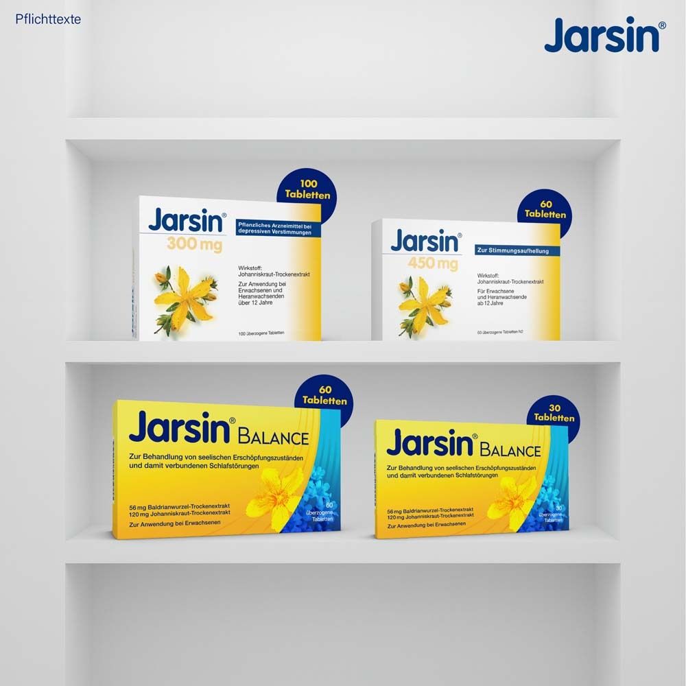 Regal mit vier "Jarsin Balance"-Packungen in verschiedenen Größen.