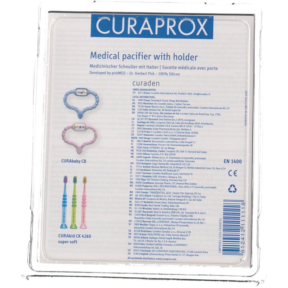 Curaprox Medizinischer Silikonschnuller & Schnullerhalter, bis 7 Monate