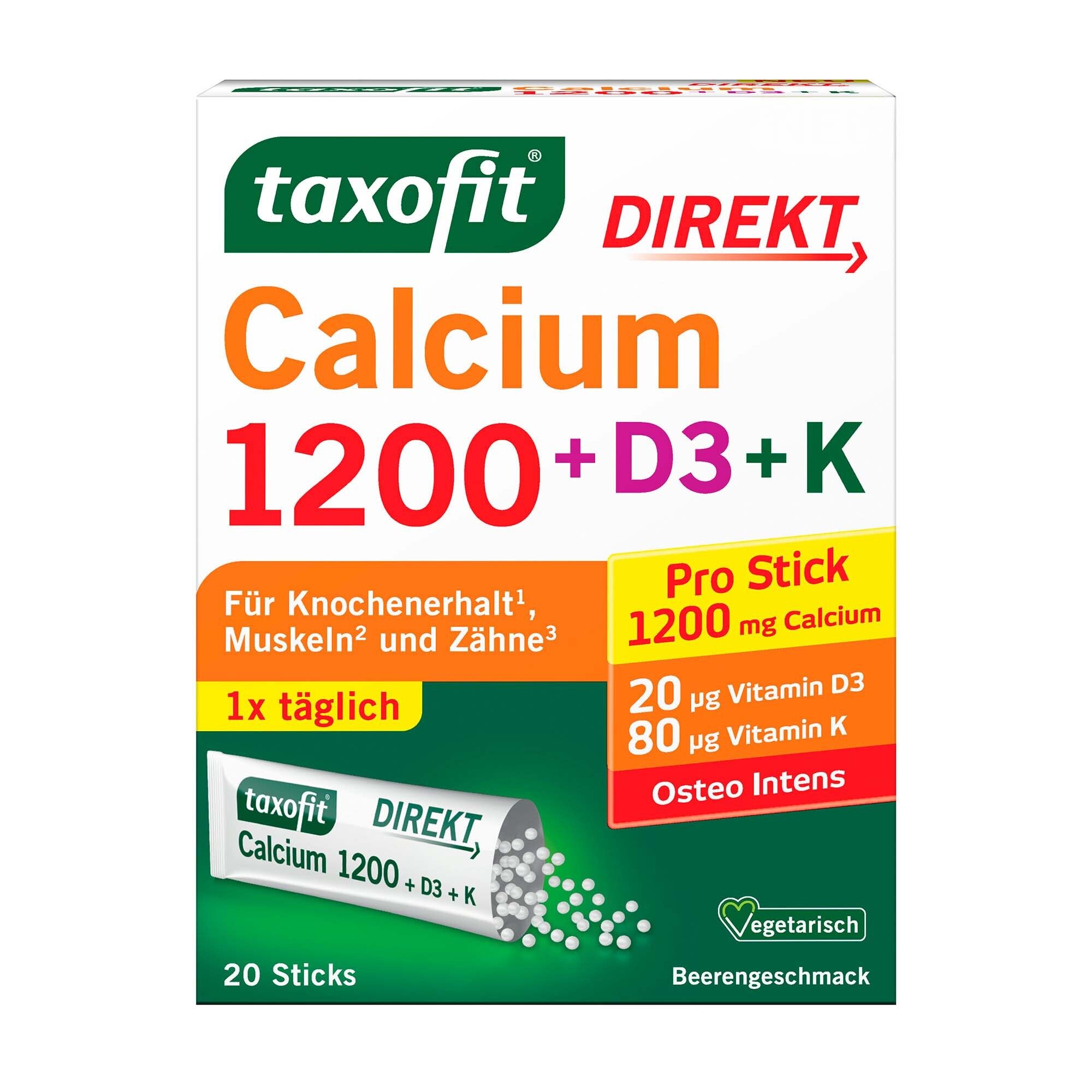 Taxofit Calcium 1200+D3+K Direkt Sticks 20 St Granulat