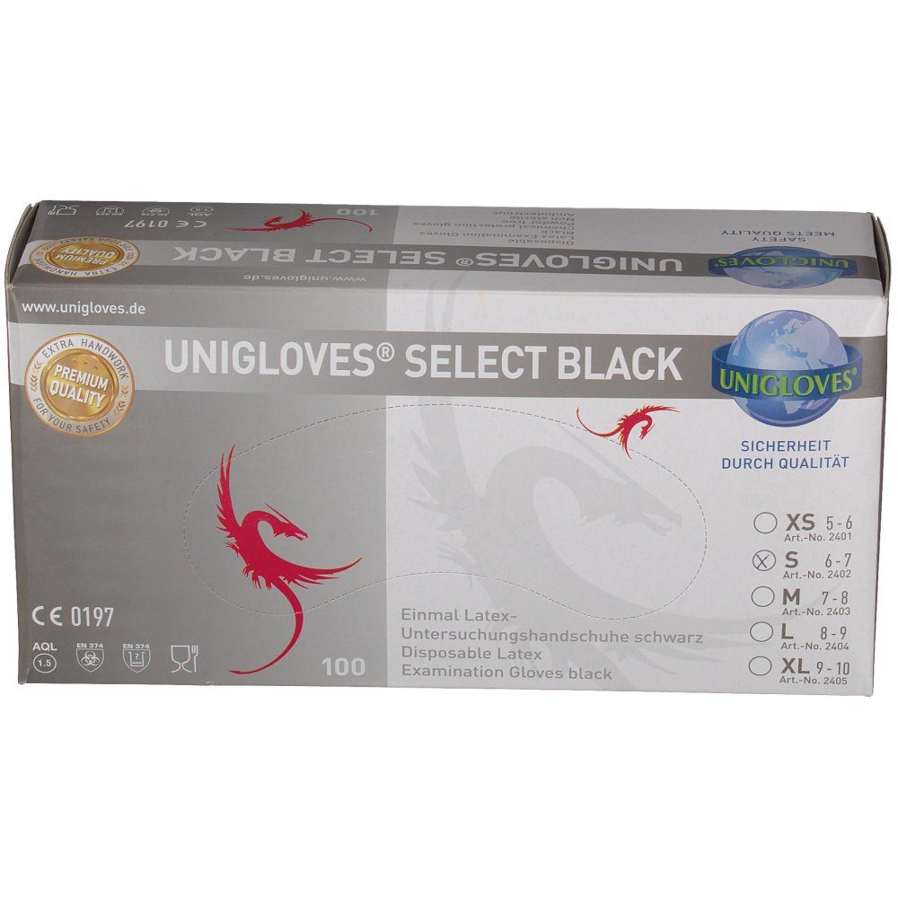 UNIGLOVES® Select Black Einmal Latex-Untersuchungshandschuhe schwarz Gr. S 6-7