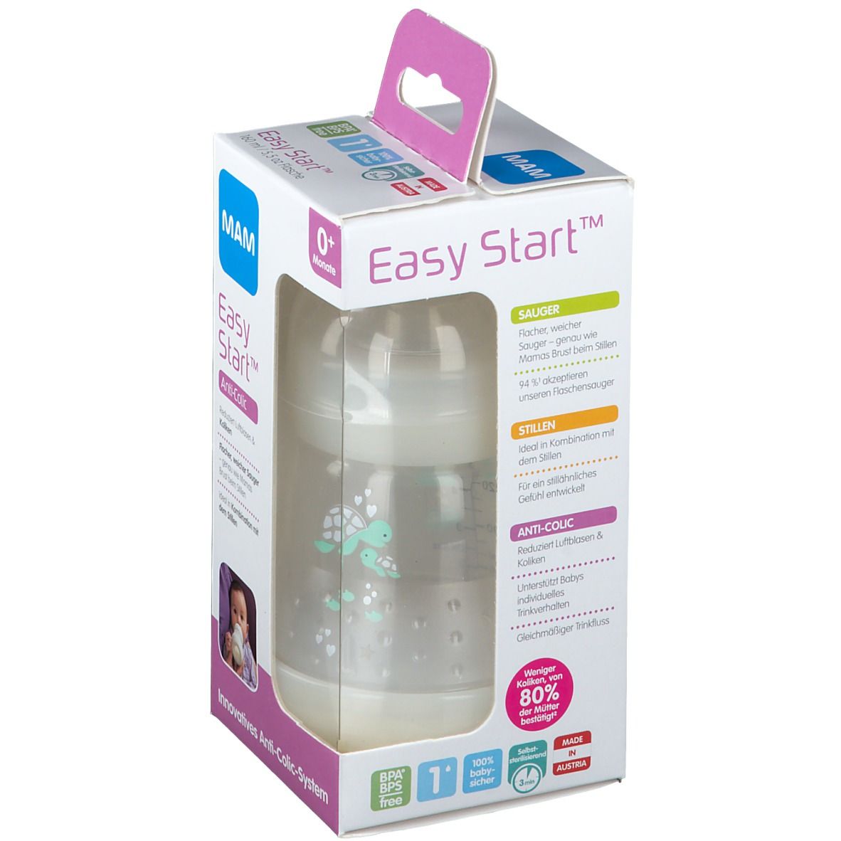 MAM Easy Start Anti-Colik Babyflasche 160ml mit MAM Silikonsauger 1, ab 0 Monate