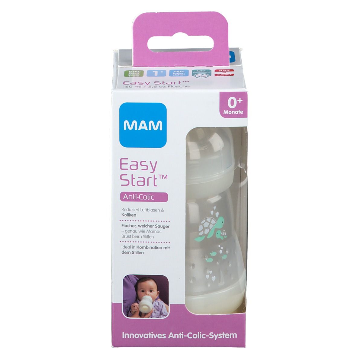 MAM Easy Start Anti-Colik Babyflasche 160ml mit MAM Silikonsauger 1, ab 0 Monate