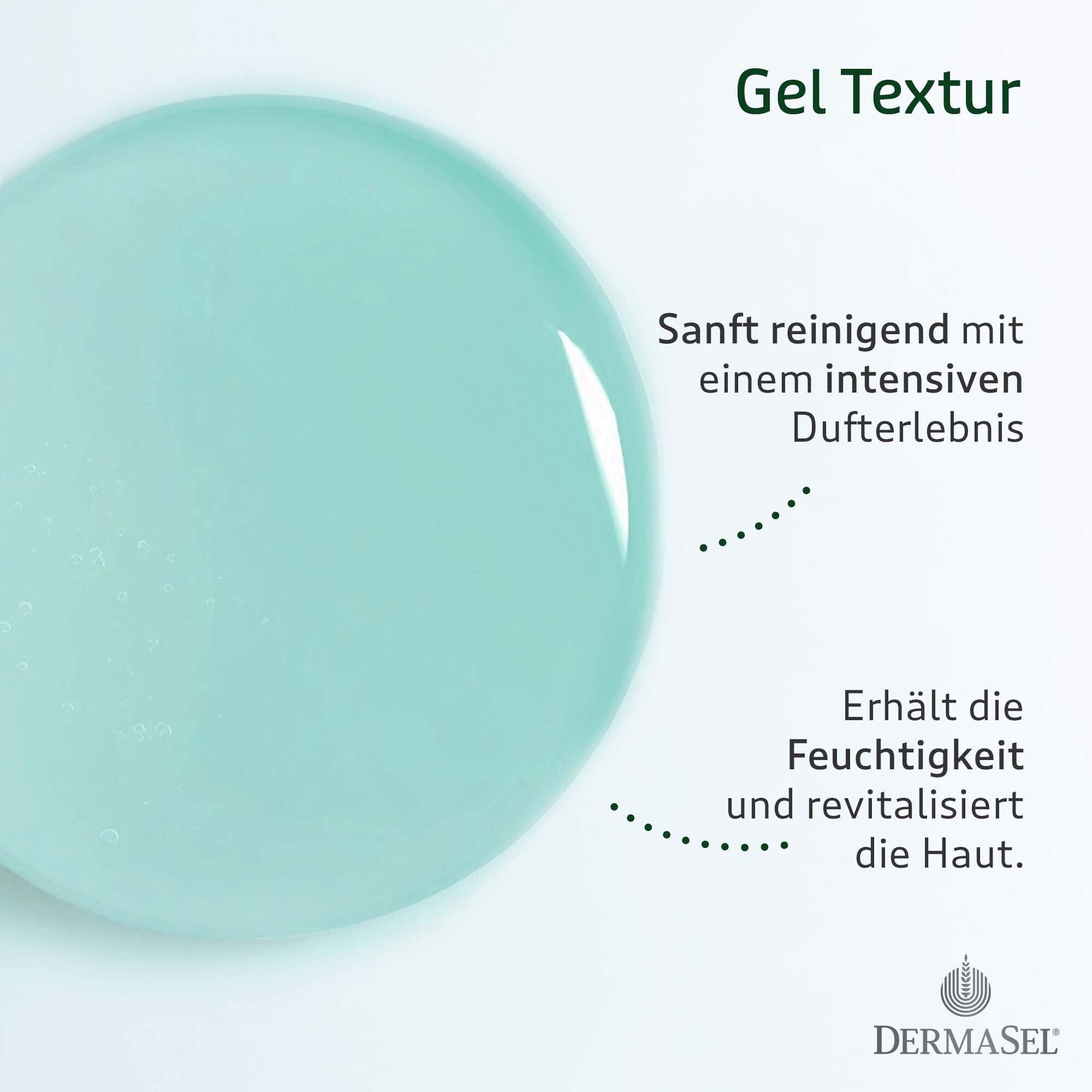 Türkisgrüner Gel-Tropfen mit der Aufschrift "Gel Textur".