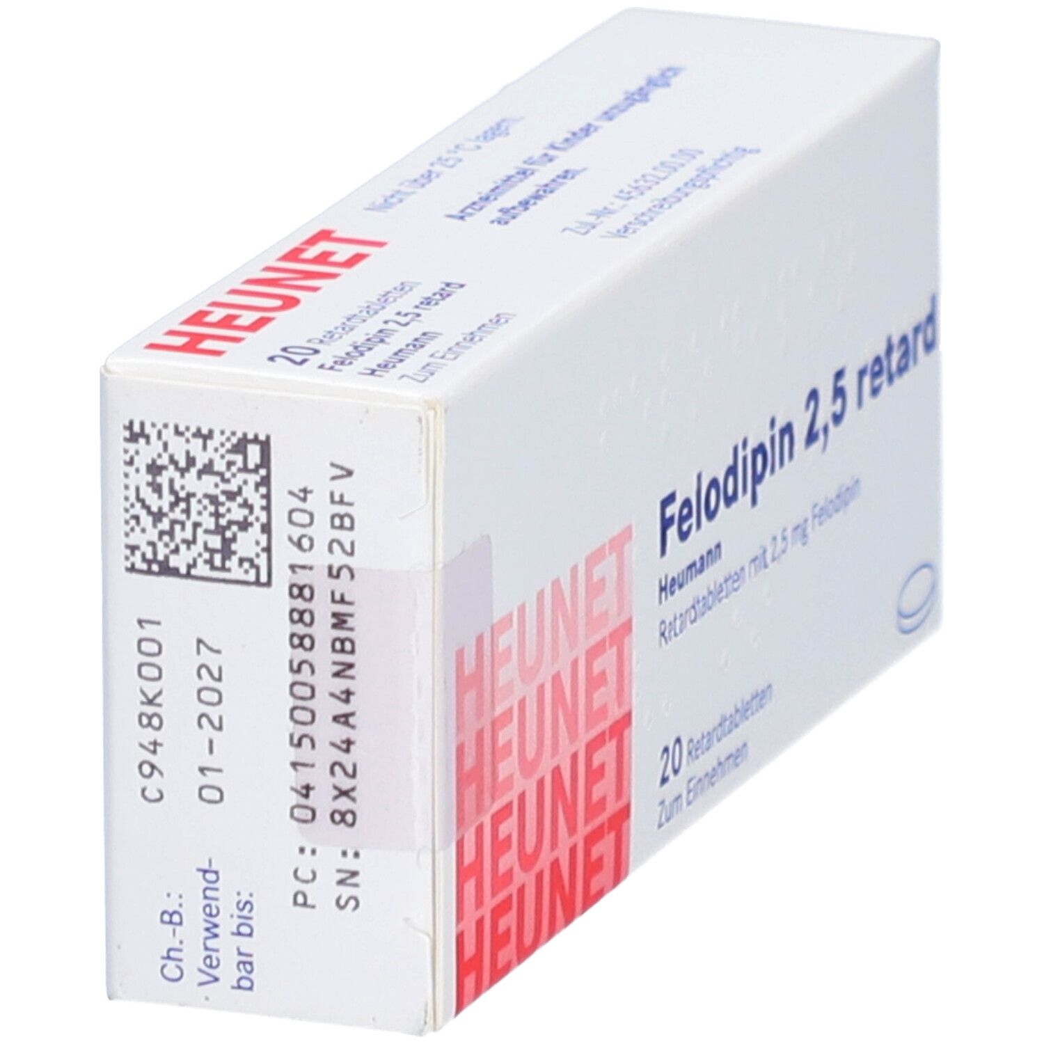 Felodipin 2,5 mg retard Heumann Tabl.Heunet 20 St Retard-Tabletten