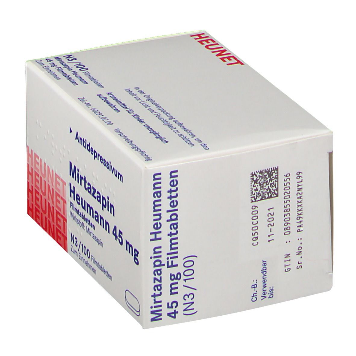 Mirtazapin Heumann 45 mg Filmtabl.Heunet 100 St Filmtabletten