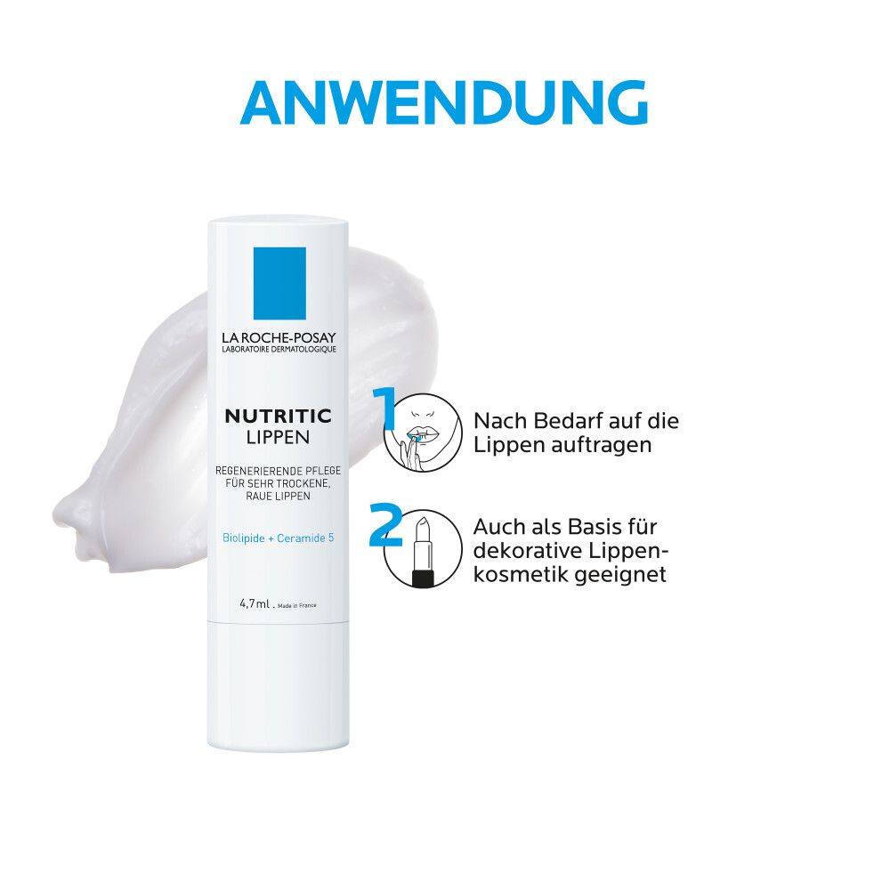 Anwendung: Auf die Lippen auftragen. Auch als Basis für dekorative Lippenkosmetik geeignet.