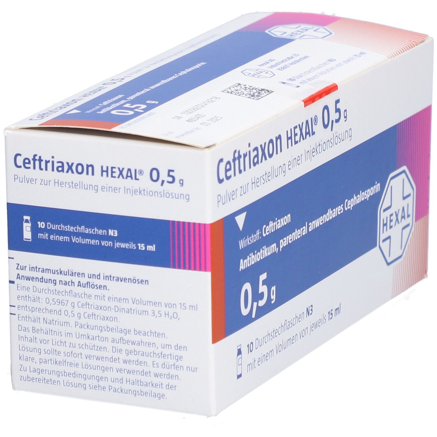 Ceftriaxon Hexal 0,5 g Pulver z.Herst.e.Inj.-Lsg. 10 St zur Herstellung einer Injektionslösung