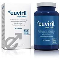 Weiße Schachtel und blaue Flasche mit Produktaufschrift. Beide enthalten Kapseln. KGC 1000-Siegel.