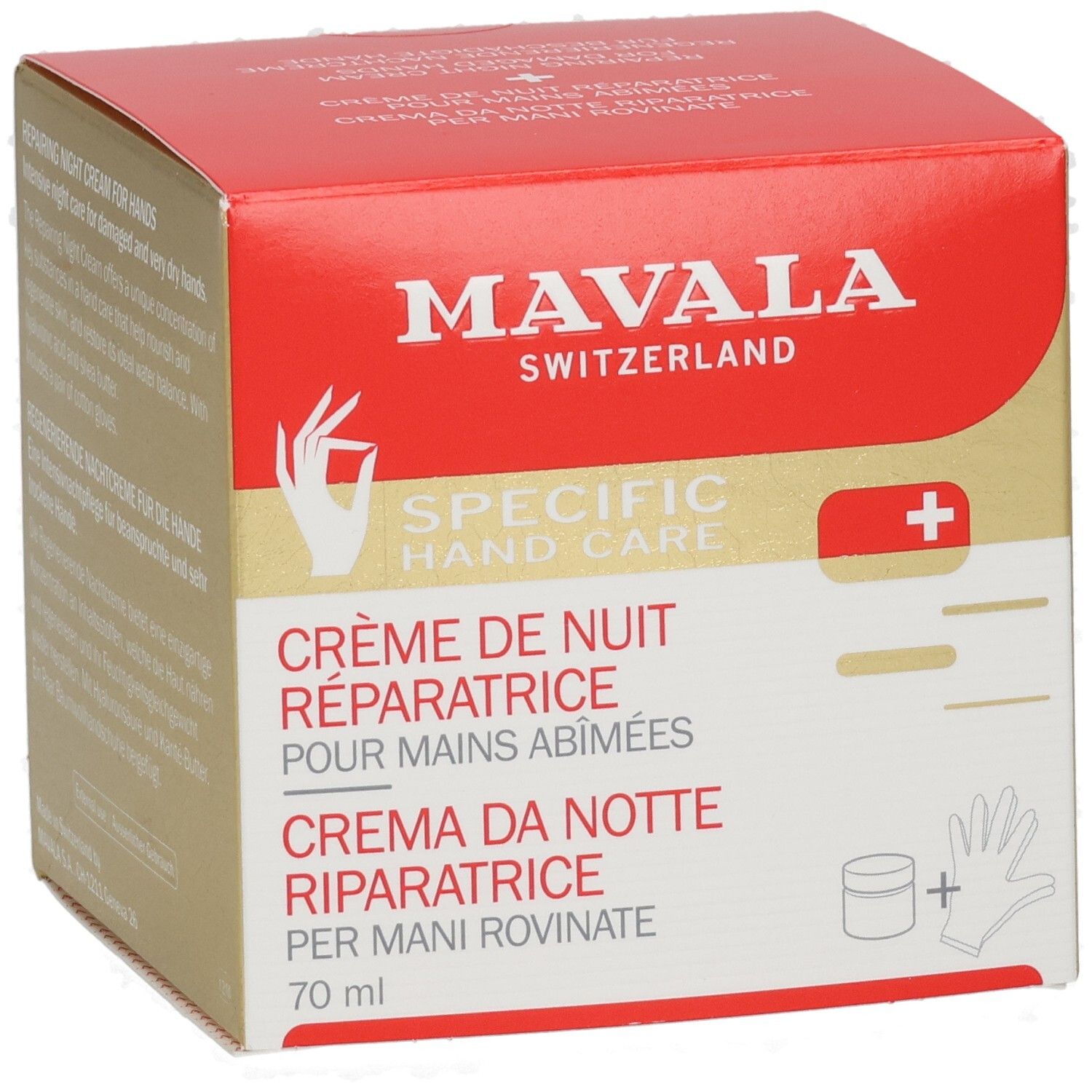 Kartonverpackung für Mavala Specific Hand Care Nachtcreme, 70 ml.