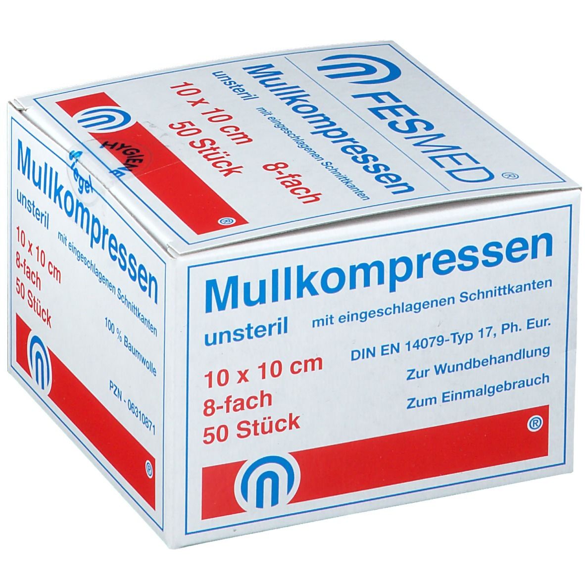 Mullkompressen ES 10x10 cm unsteril 8-fach