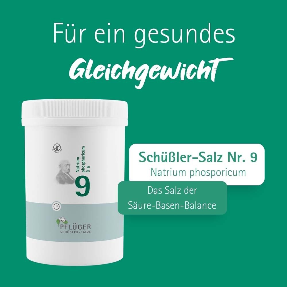 Frau meditiert. Text: 'Schüßler-Salz Nr. 9 Natrium phosphoricum kann dabei unterstützen.'