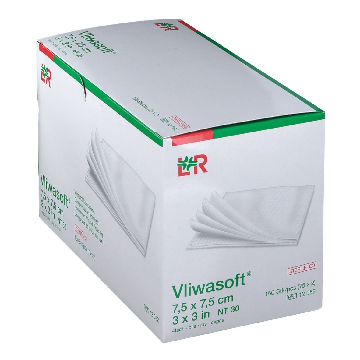 Vliwasoft® Vliesstoffkompresse 7,5 cm x 7,5 cm 4lagig steril