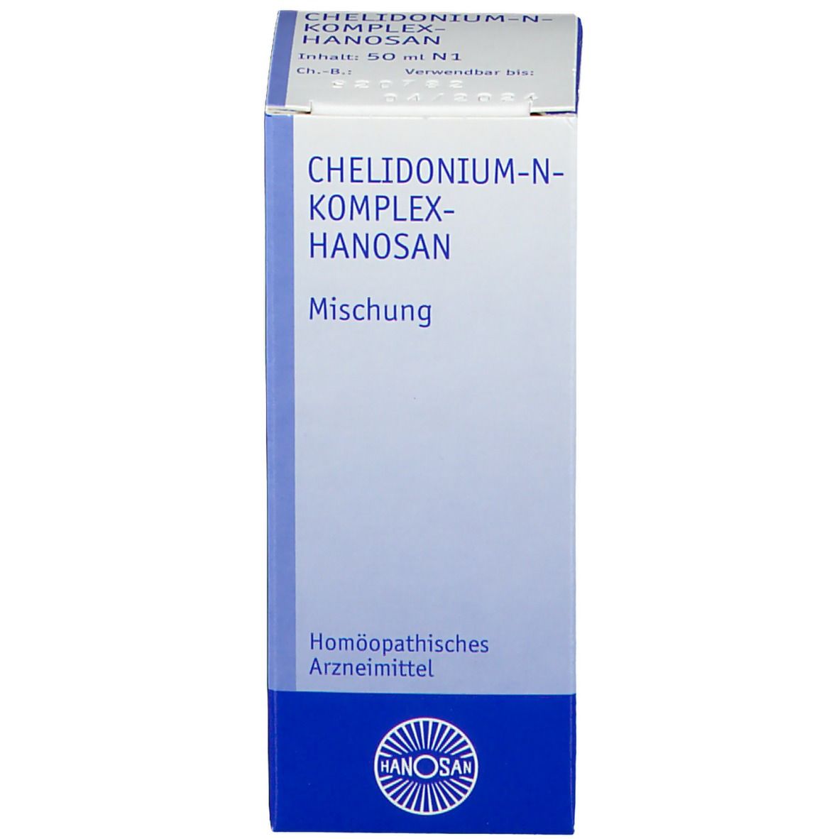Weiße Schachtel mit Produktnamen und Informationen. Homöopathisches Arzneimittel.