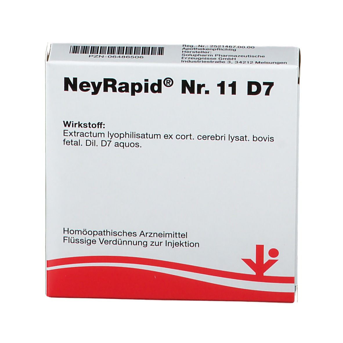 NeyRapid Nr. 11 D7-Verpackung. Weißer Karton mit Logo und Text. Homöopathisches Arzneimittel. Text in Deutsch.