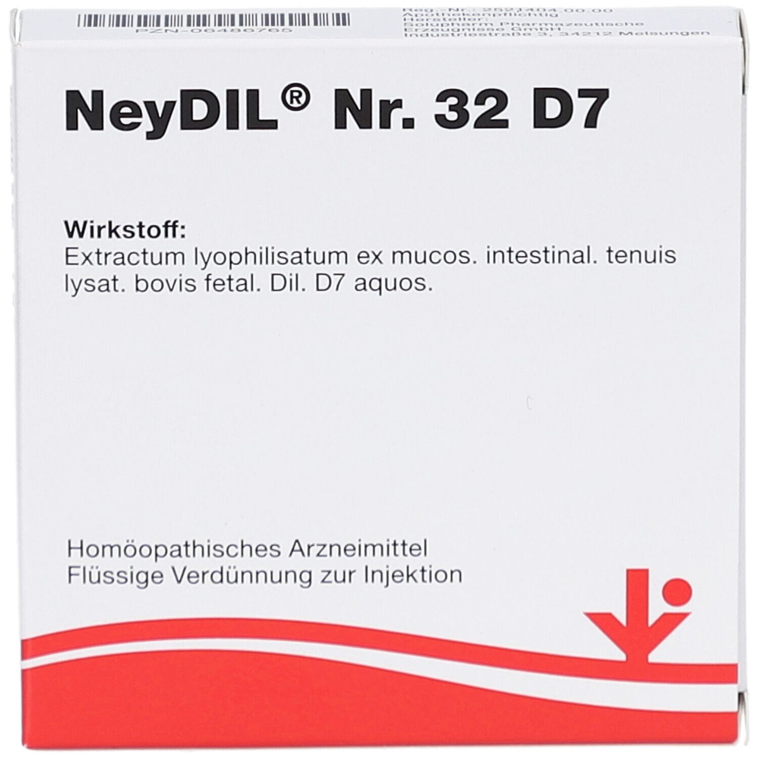Weiße Schachtel mit rotem Akzent. Aufschrift: NeyDIL Nr. 32 D7. Enthält Informationen zu Inhaltsstoffen.