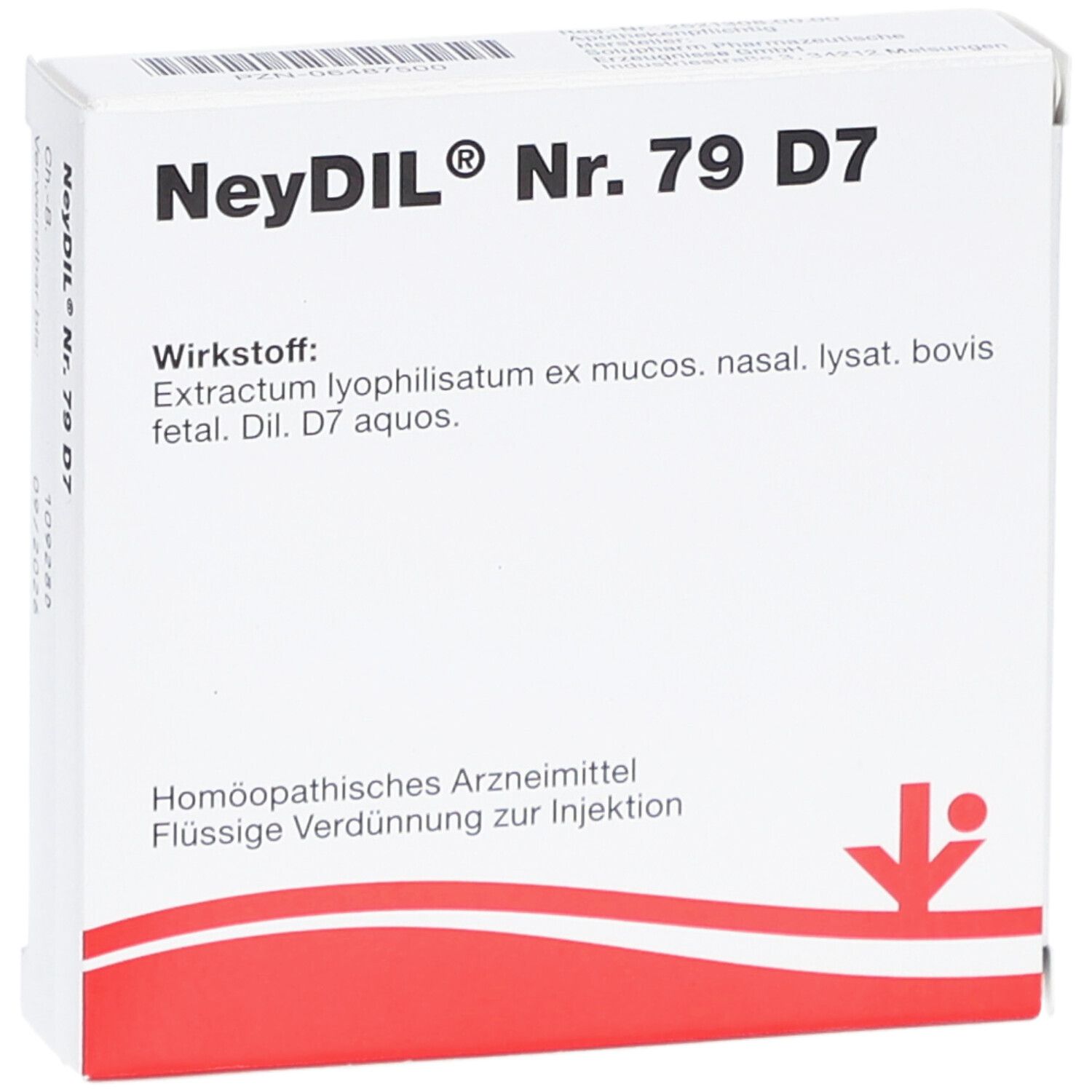 Weiße Faltschachtel mit rotem Streifen. Aufschrift: NeyDIL® Nr. 79 D7. Wirkstoff und weitere Informationen.