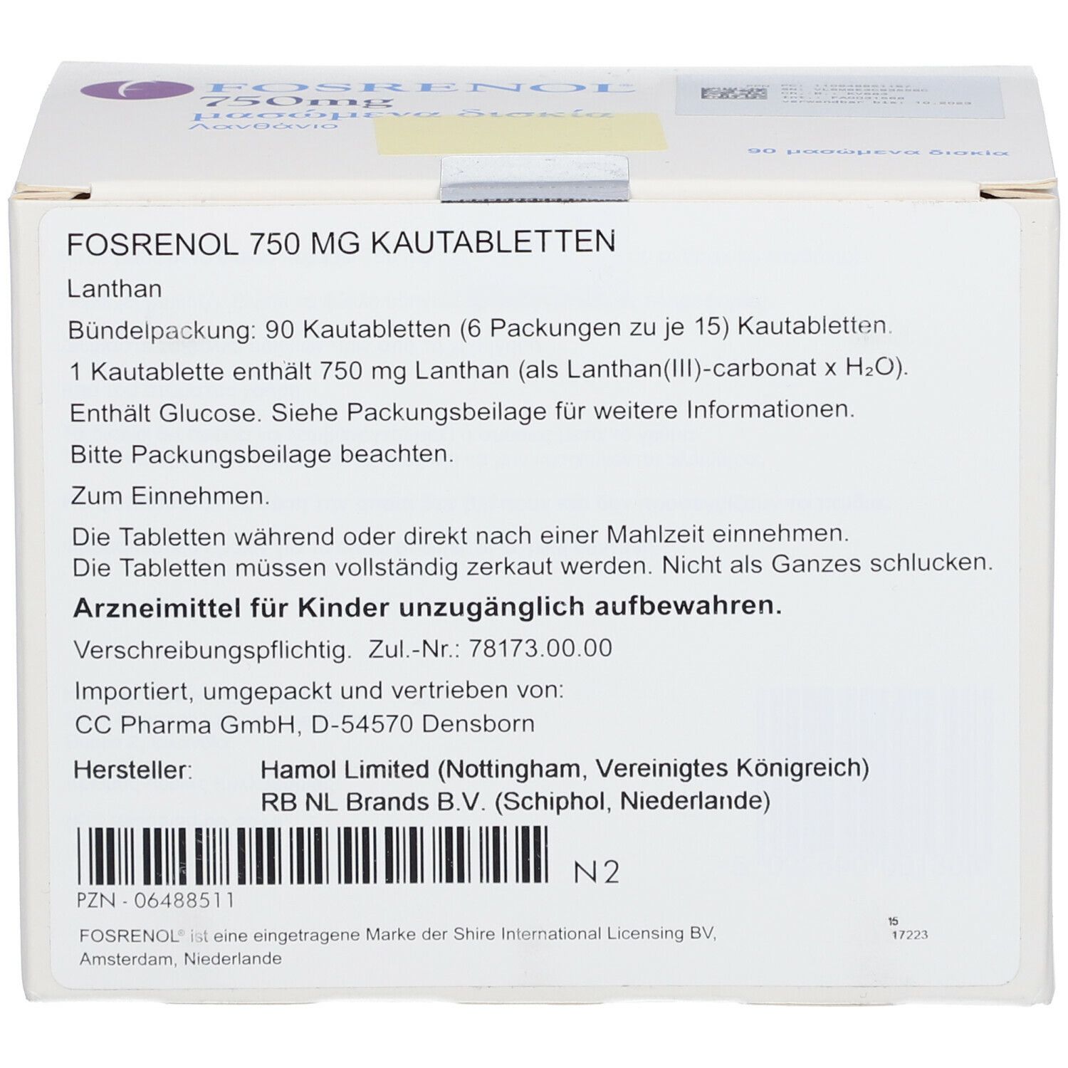 Fosrenol 750 mg Kautabletten 90 St