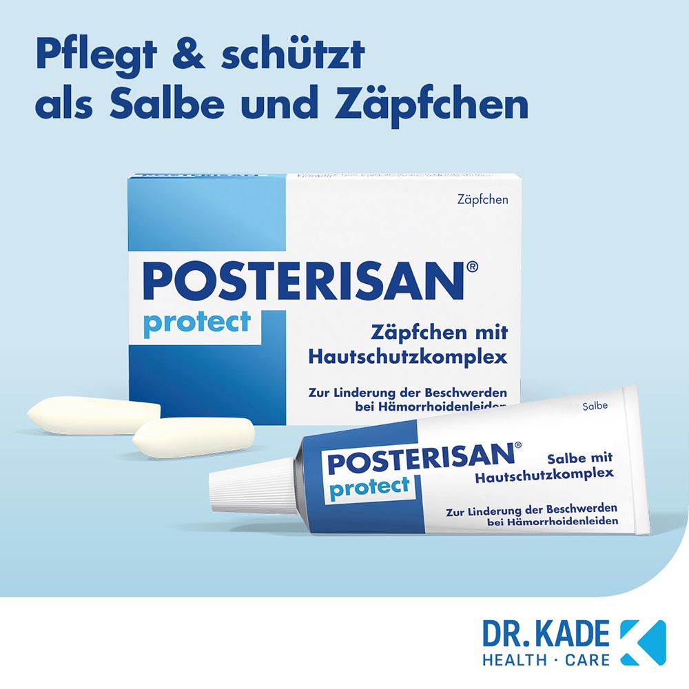 Posterisan protect: Salbe und Zäpfchen mit Hautschutzkomplex zur Linderung.