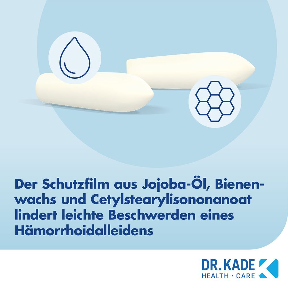 Schutzfilm aus Jojobaöl, Bienenwachs lindert leichte Beschwerden eines Hämorrhoidalleidens.