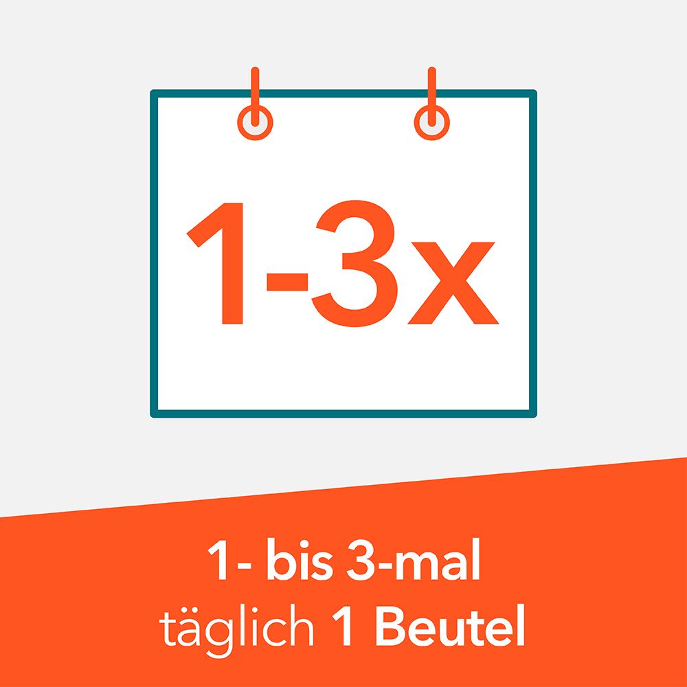 Grafik: Kalender mit Text: 1-3x täglich 1 Beutel.