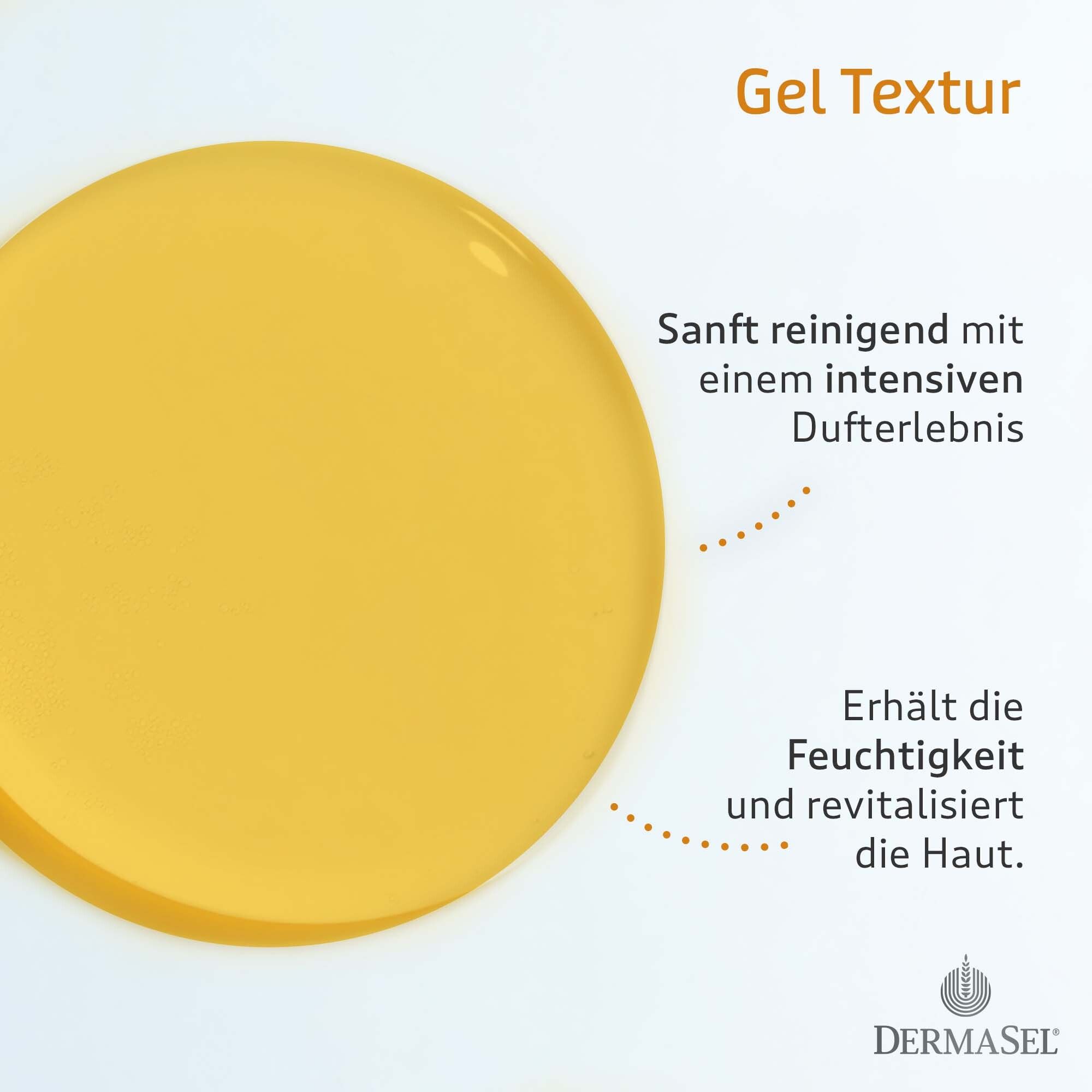 Duschgel-Tube vor Landschaft. Text: Dusch dich in Stimmung für die WM. Limited Edition. DermaSel.