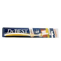 Zahnbürste in Blisterverpackung. Gelber Griff, weißer Bürstenkopf. Schriftzug: Dr. BEST, Flex, Kurzkopf.