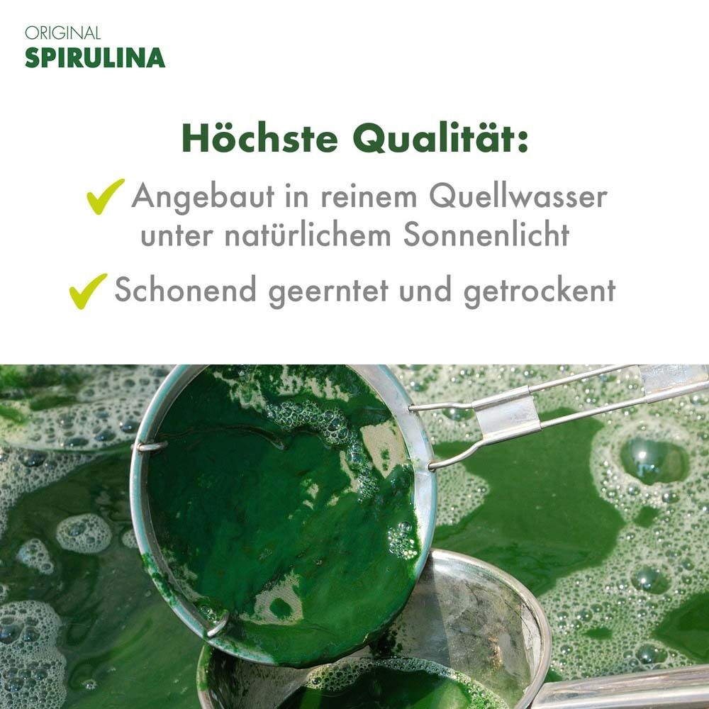 Infografik: Anbau in reinem Quellwasser unter Sonnenlicht, schonend geerntet und getrocknet.