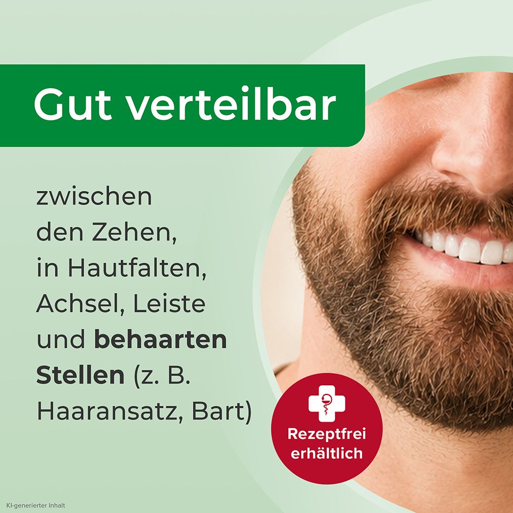Selergo: Gut verteilbar an Hautstellen wie Zehenzwischenräume, Hautfalten, Achseln, Leiste und behaarten Stellen. Rezeptfrei.