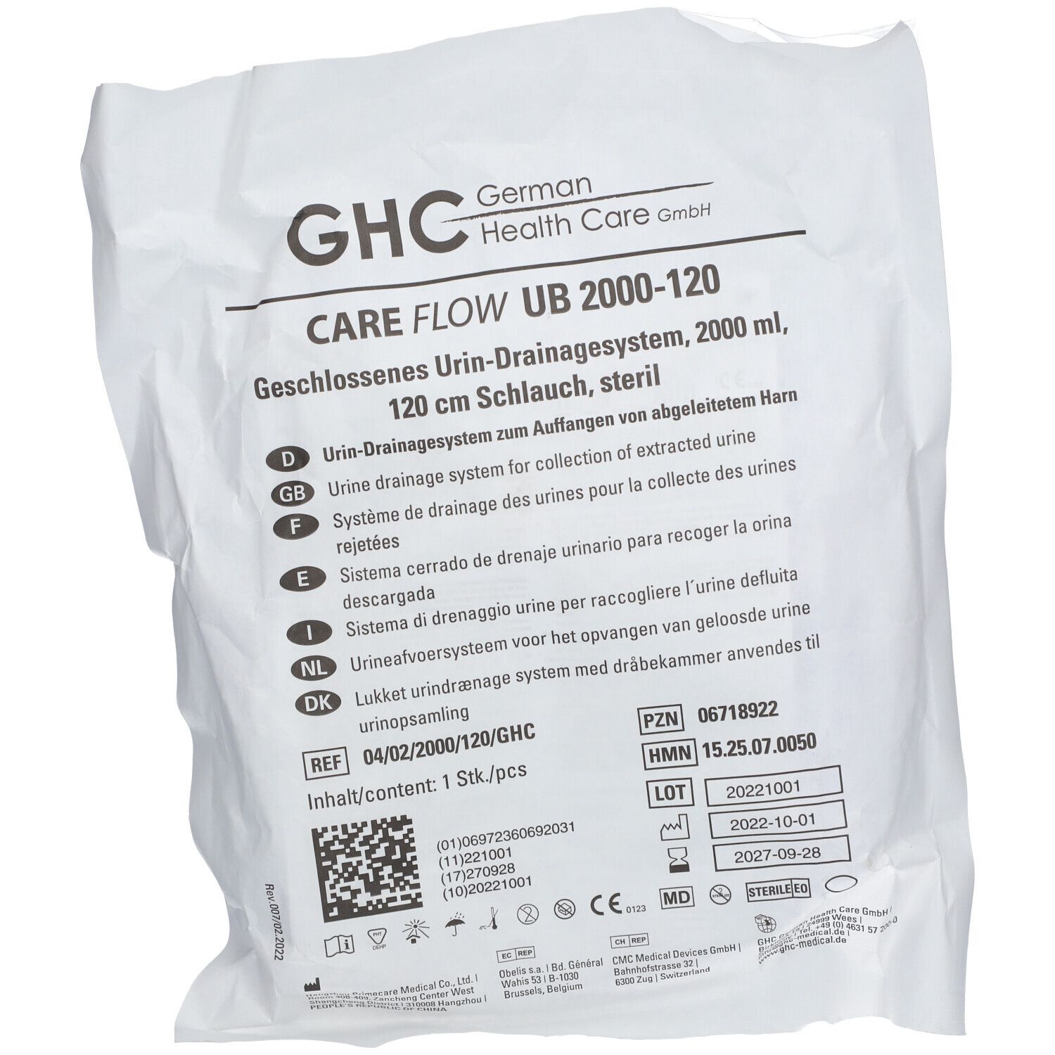 GHC® CARE FLOW UB 2000-120 Urin-Drainagesystem 2000 ml, 120 cm, steril