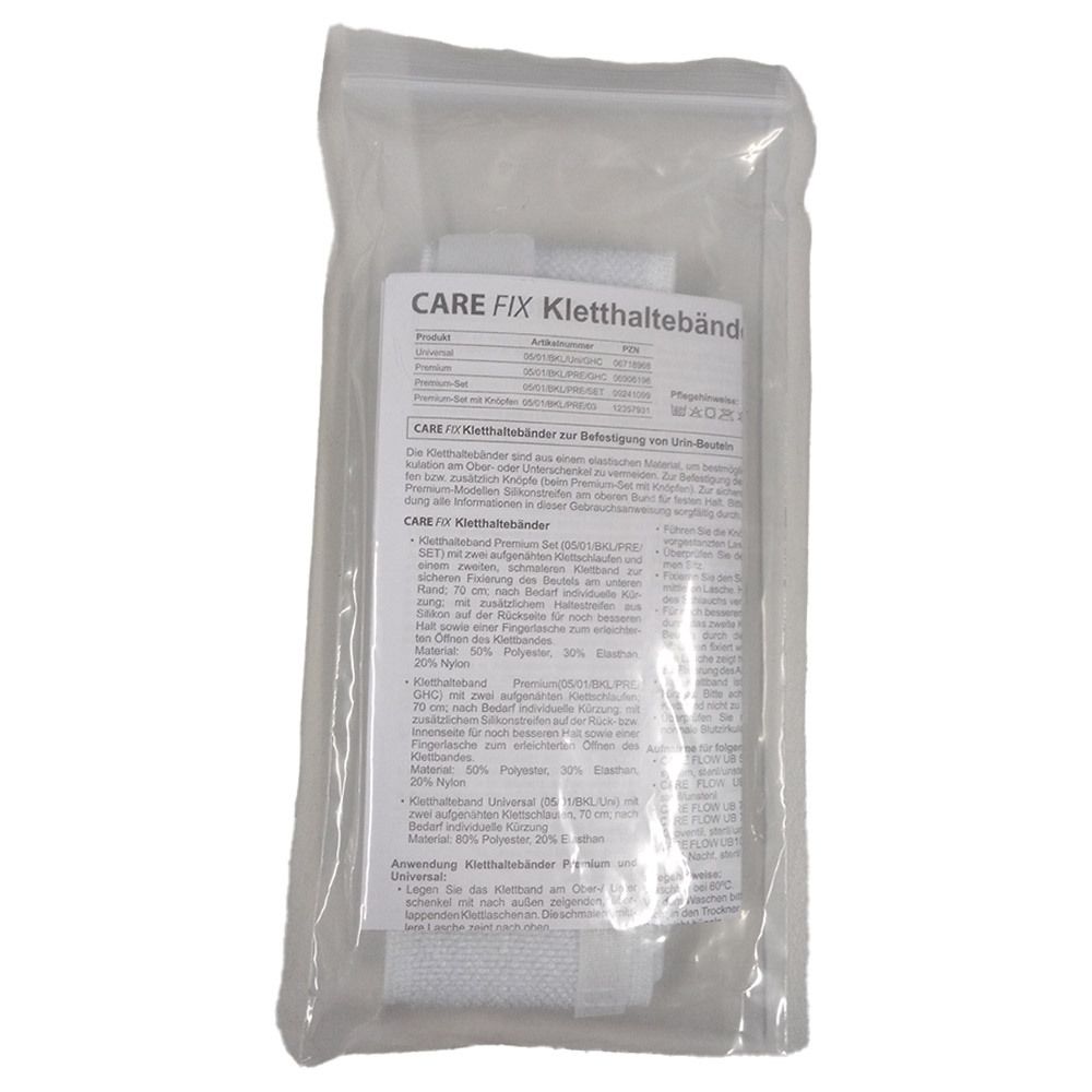 Klettband in transparenter Verpackung. Enthält ein weißes Band. Produktinformationen auf einem Beipackzettel.