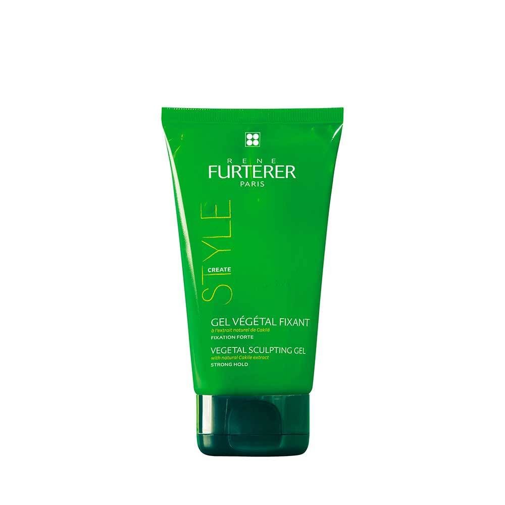 Grüne Tube mit weißer Schrift. "STYLE" und "GEL VÉGÉTAL FIXANT" sind sichtbar. Marke: Rene Furterer.