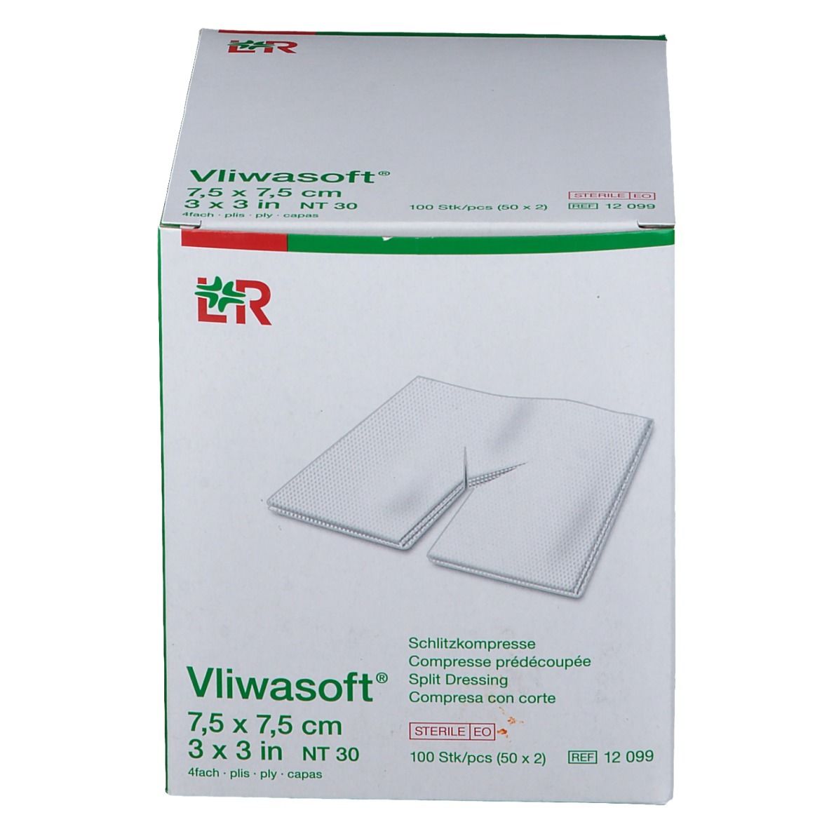 Vliwasoft® Schlitzkompresse 7,5 cm x 7,5 cm 4lagig steril