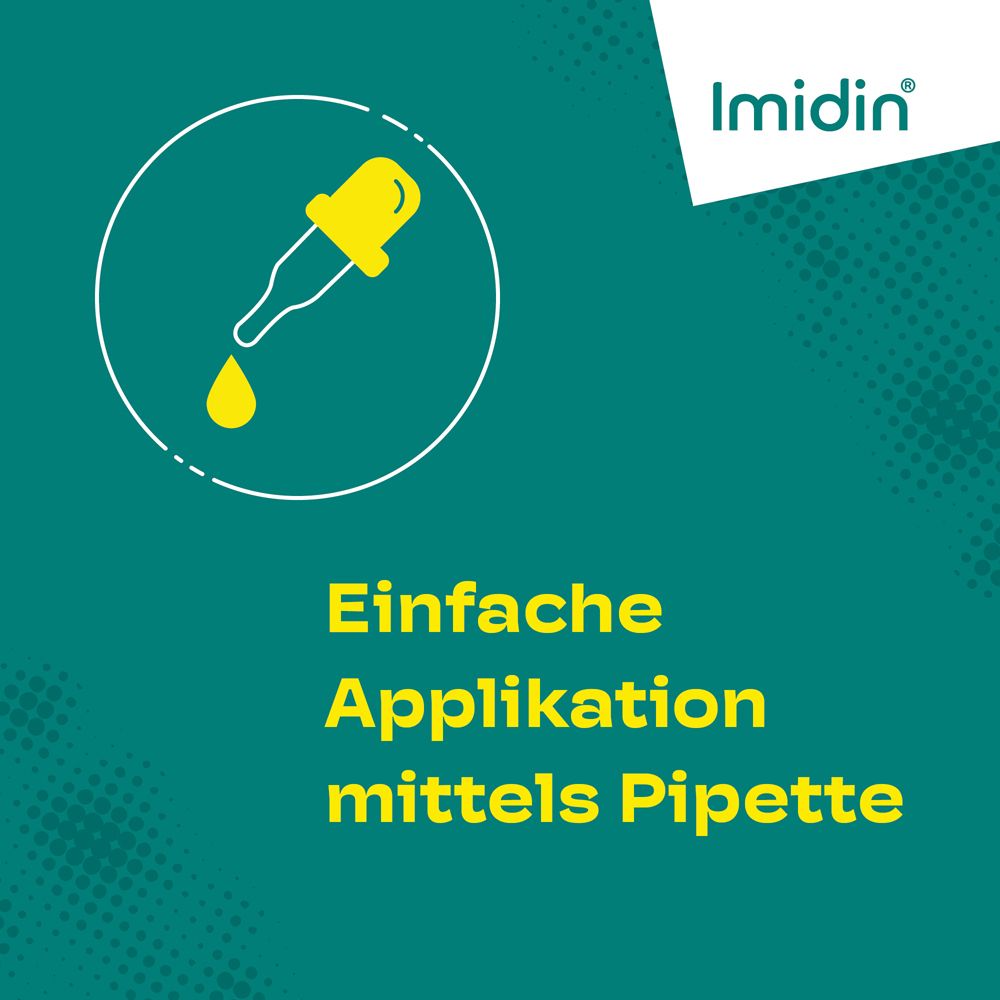 Kreis mit Pipette. Text: Einfache Applikation mittels Pipette. Imidin Logo.