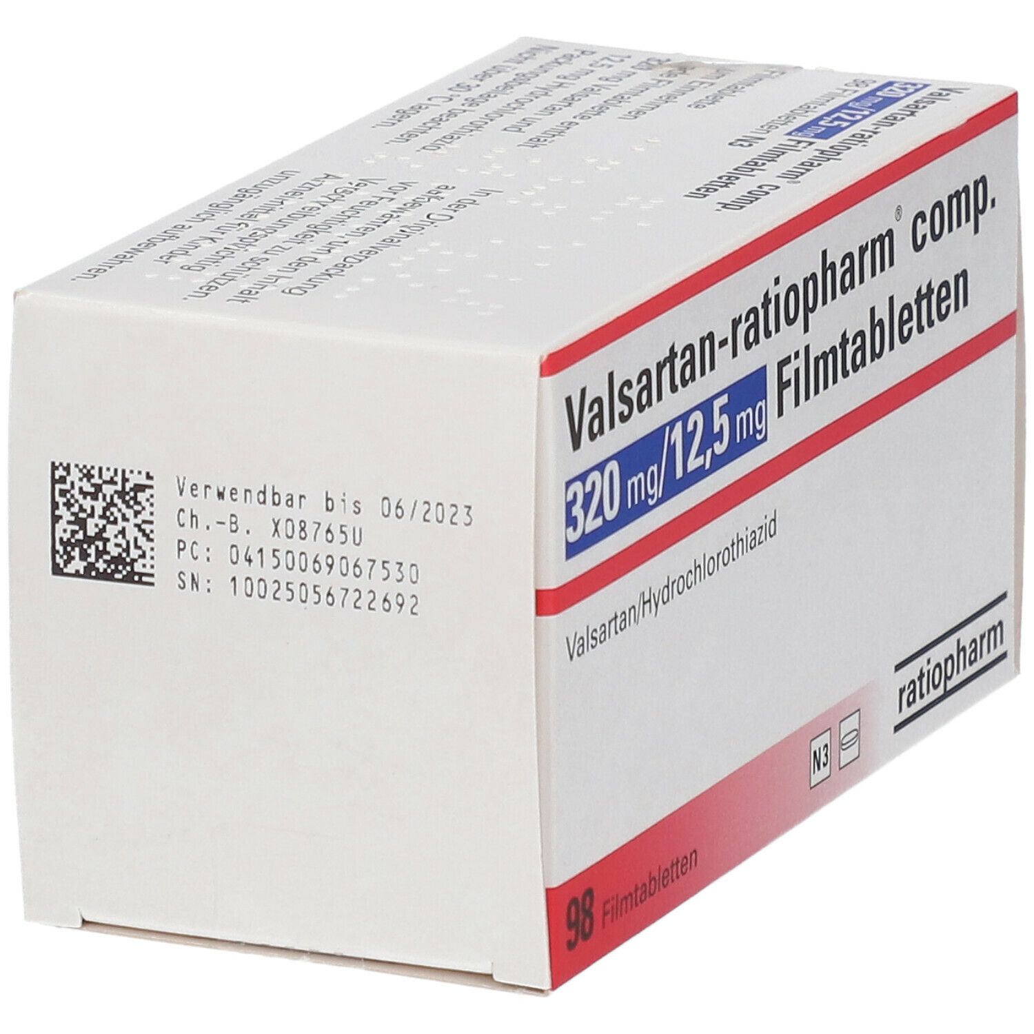 VALSARTAN-ratiopharm comp.80 mg/12,5 mg Filmtabl. 98 St Filmtabletten